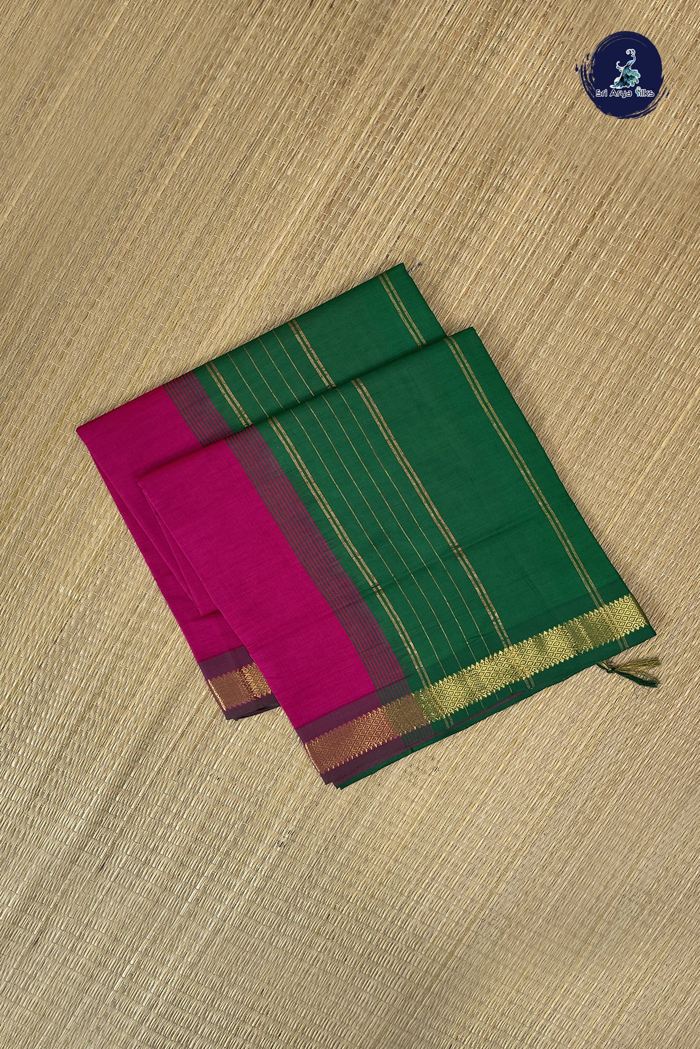 Rani Pink Kanchi Semi Silk Cotton Saree With Plain Pattern