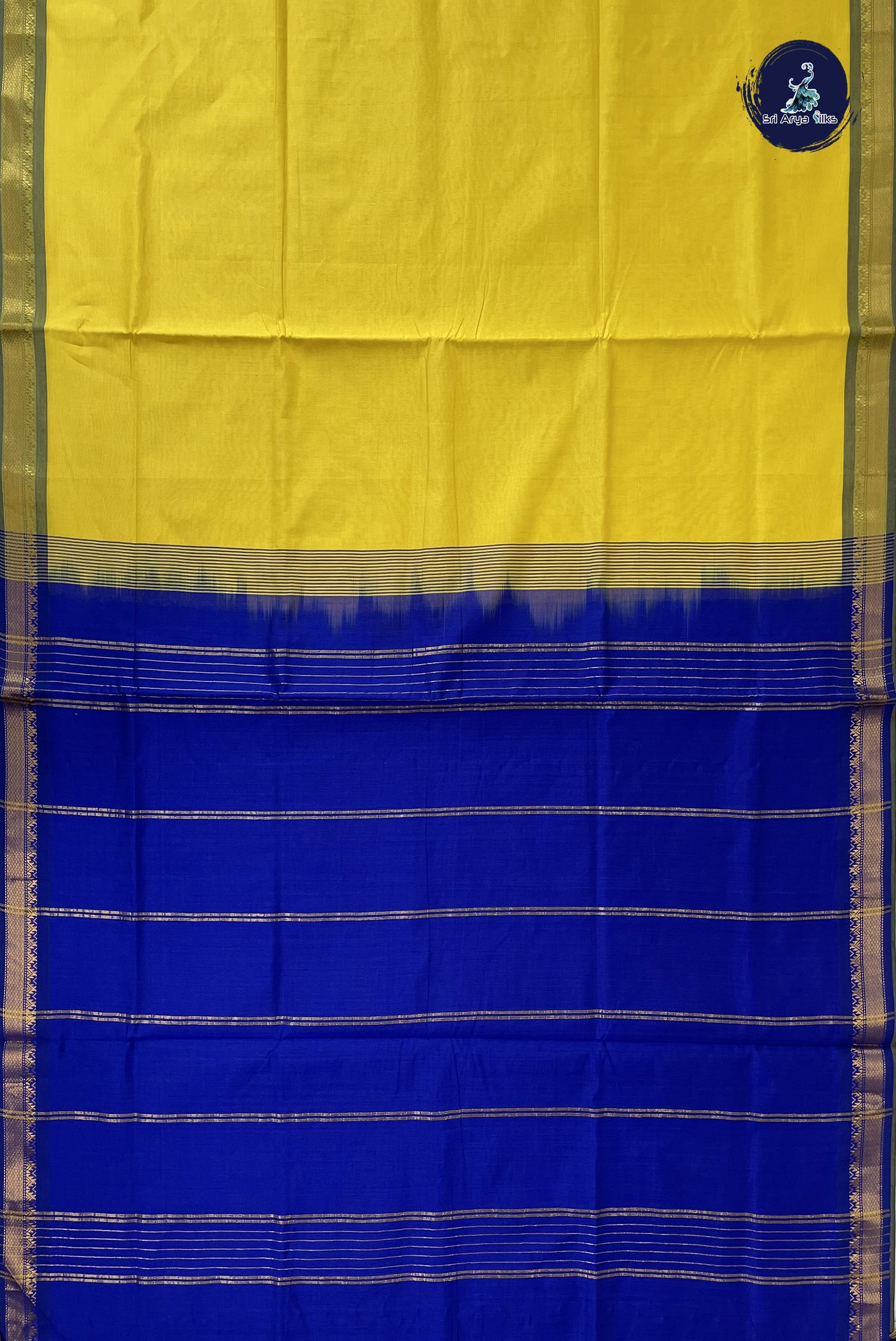 Lemon Yellow Kanchi Semi Silk Cotton Saree With Plain Pattern