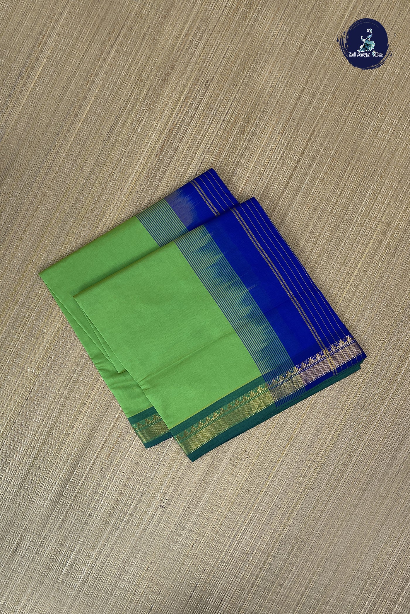 Light Green Kanchi Semi Silk Cotton Saree With Plain Pattern