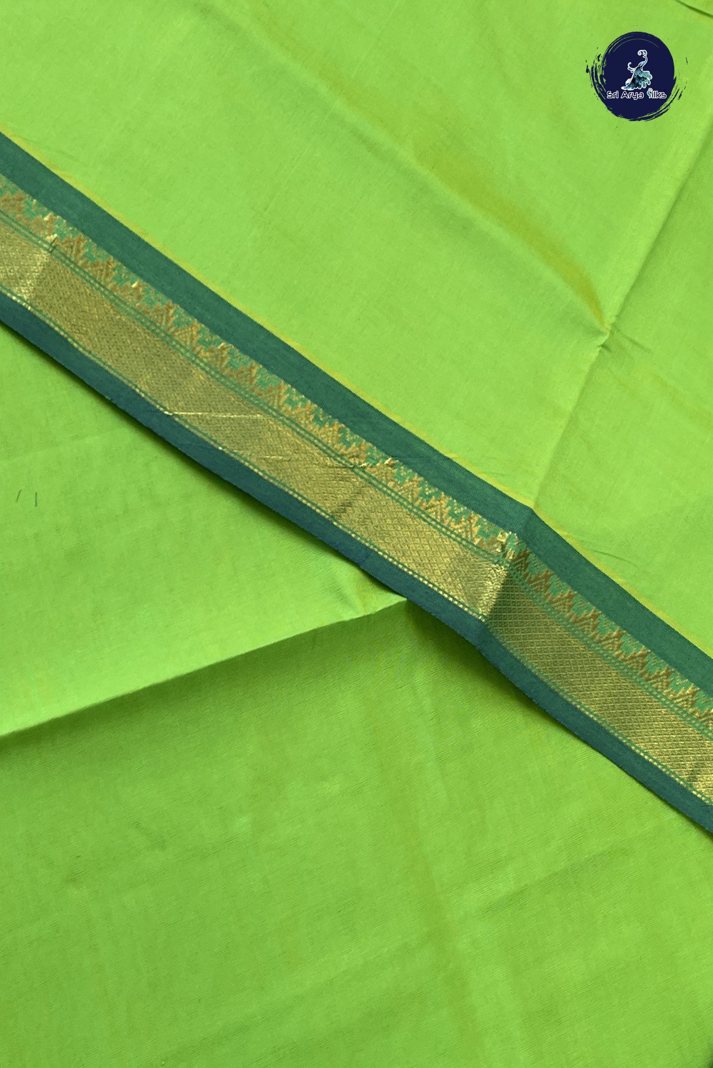 Light Green Kanchi Semi Silk Cotton Saree With Plain Pattern