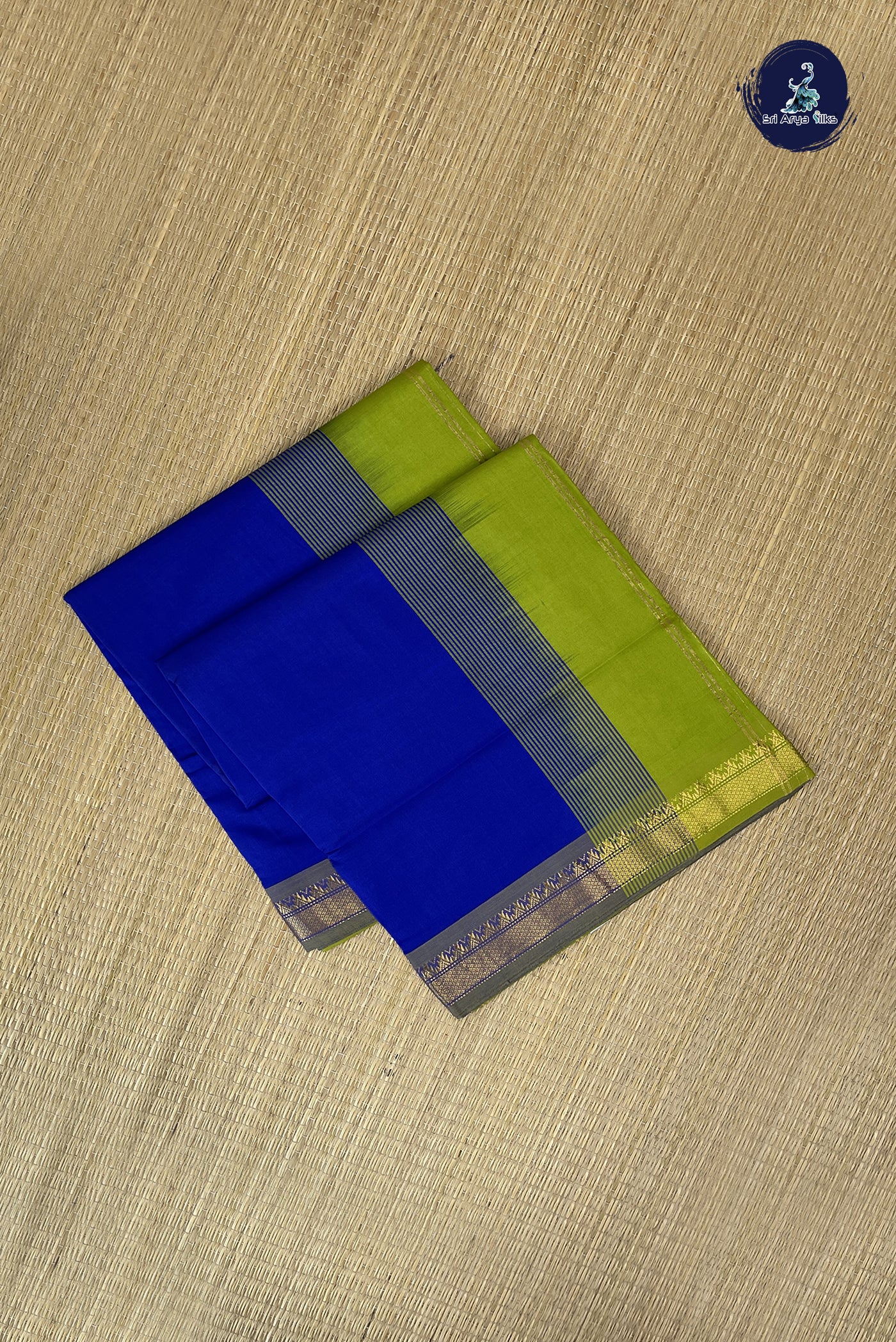 Blue Kanchi Semi Silk Cotton Saree With Plain Pattern