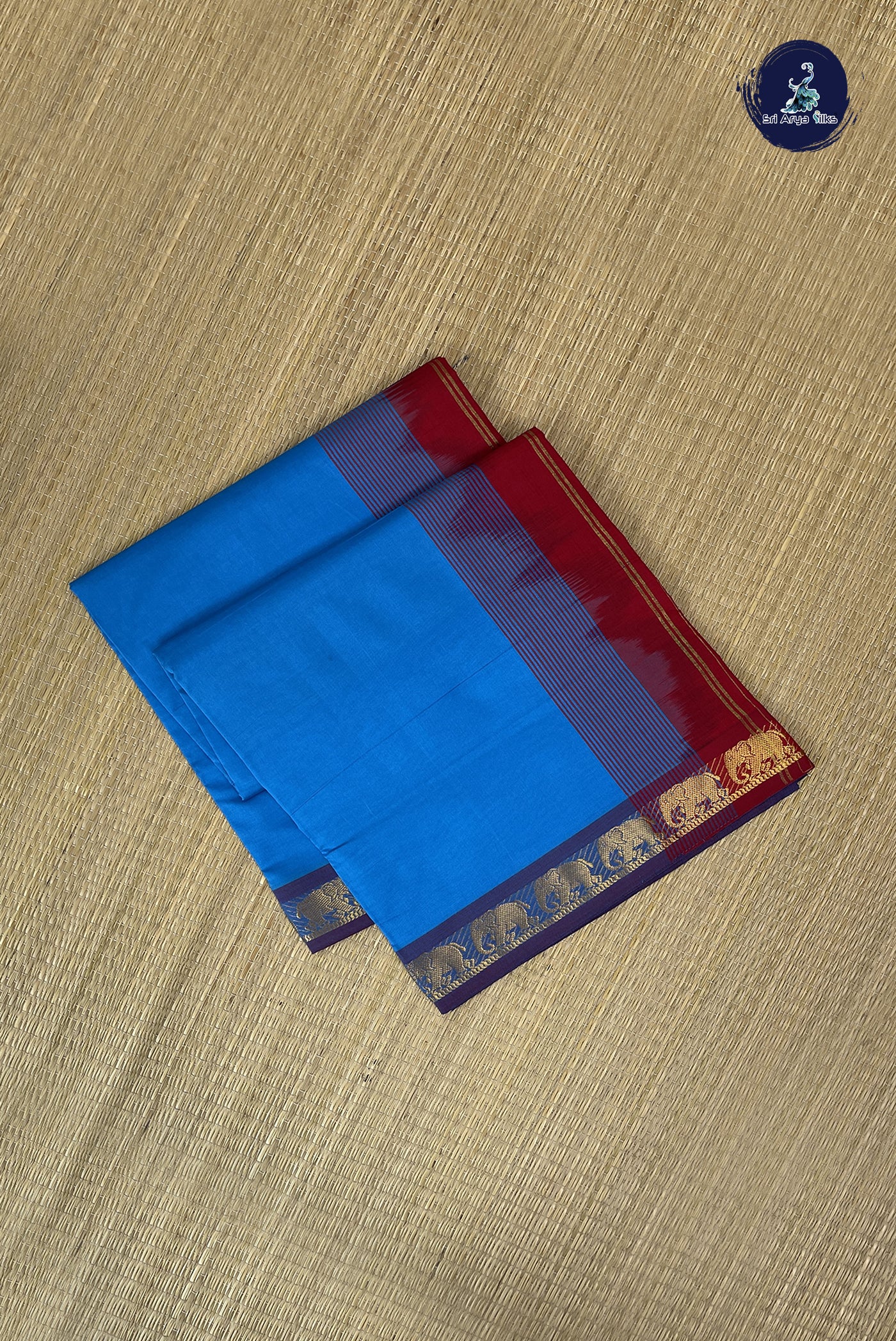 Copper Sulphate Blue Kanchi Semi Silk Cotton Saree With Plain Pattern