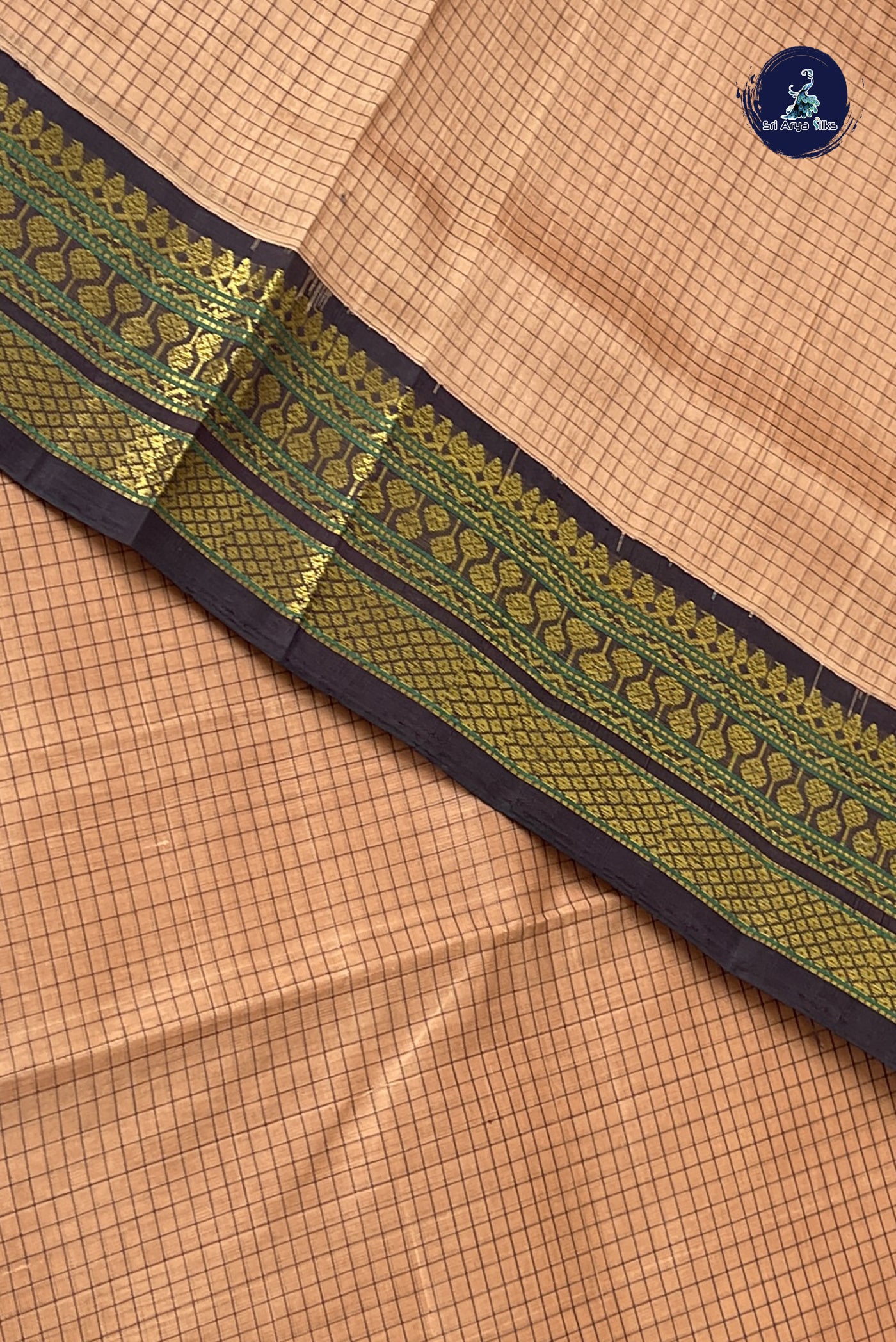 Light Brown Checked Saree With Checked Pattern