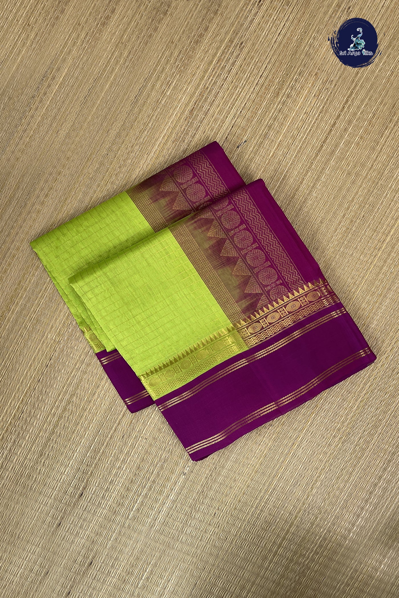 Flurocent Green Checked Saree With Zari Checked Pattern