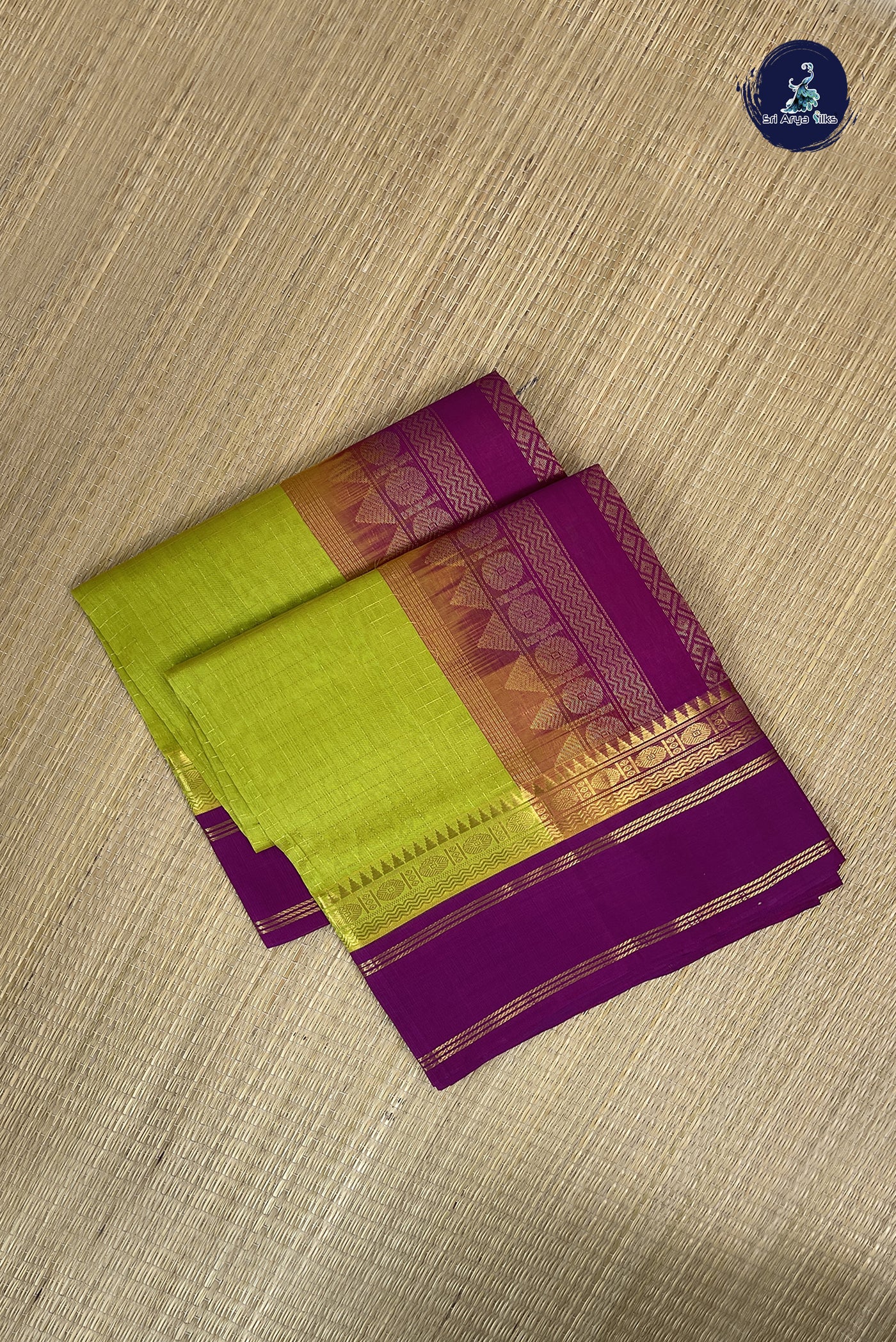 Yellowish Green Checked Saree With Zari Checked Pattern