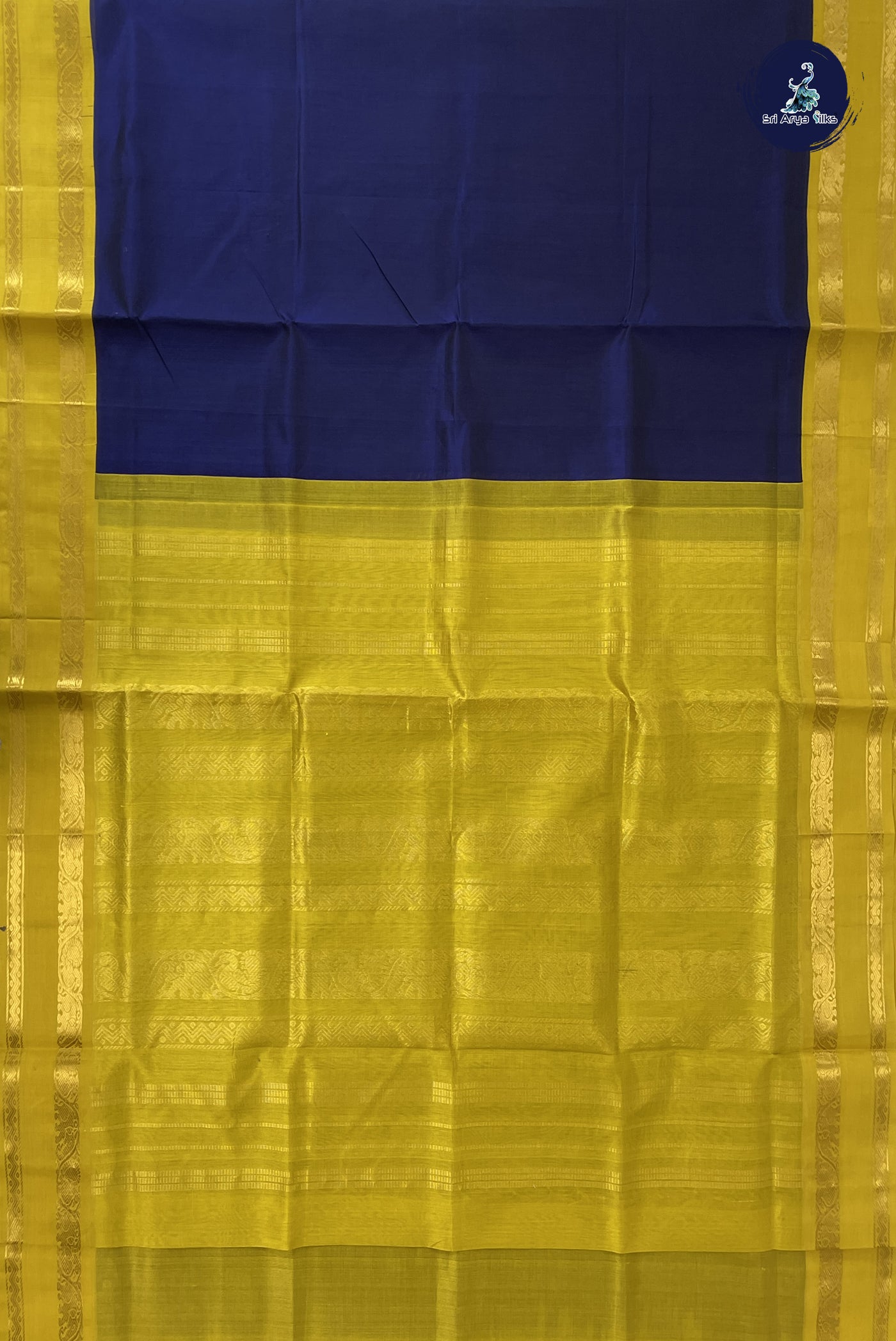 Ink Blue Korvai Silk Cotton Saree With Plain Pattern