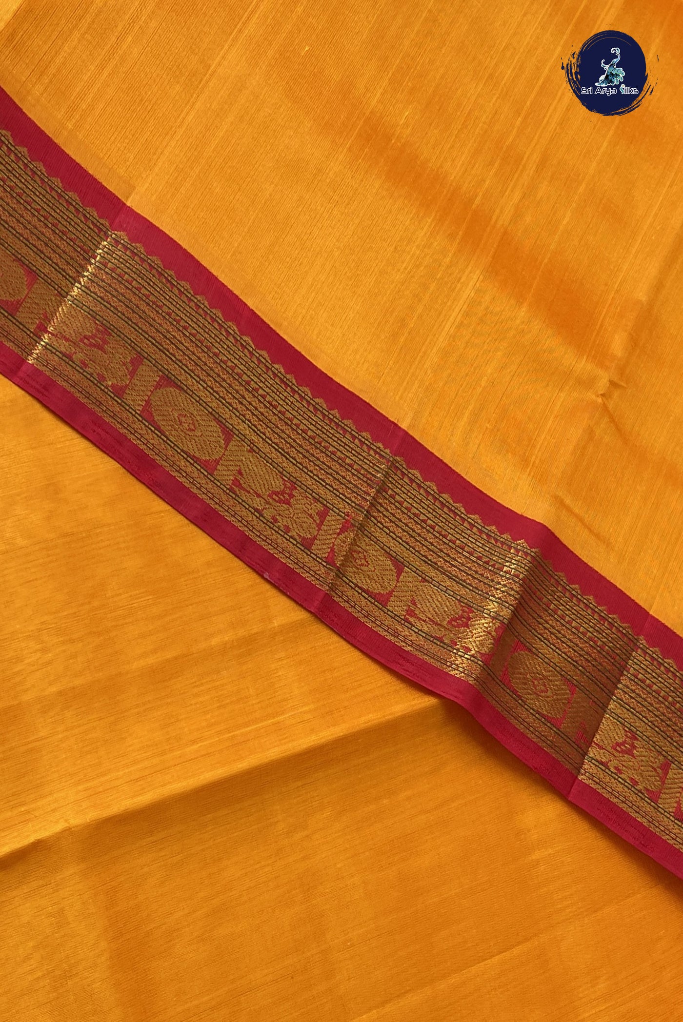 Mango Yellow Korvai Silk Cotton Saree With Plain Pattern