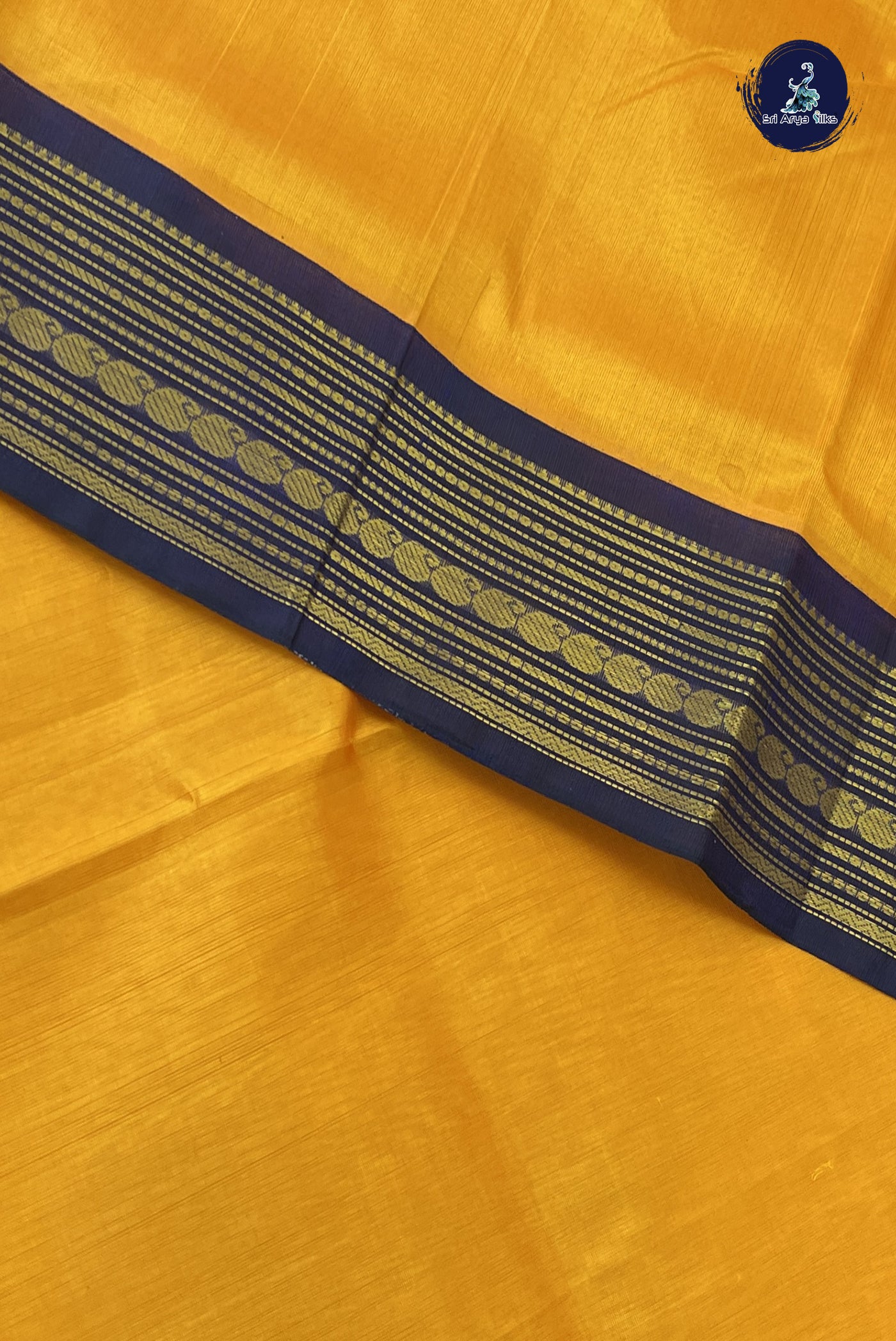 Mango Yellow Korvai Silk Cotton Saree With Plain Pattern
