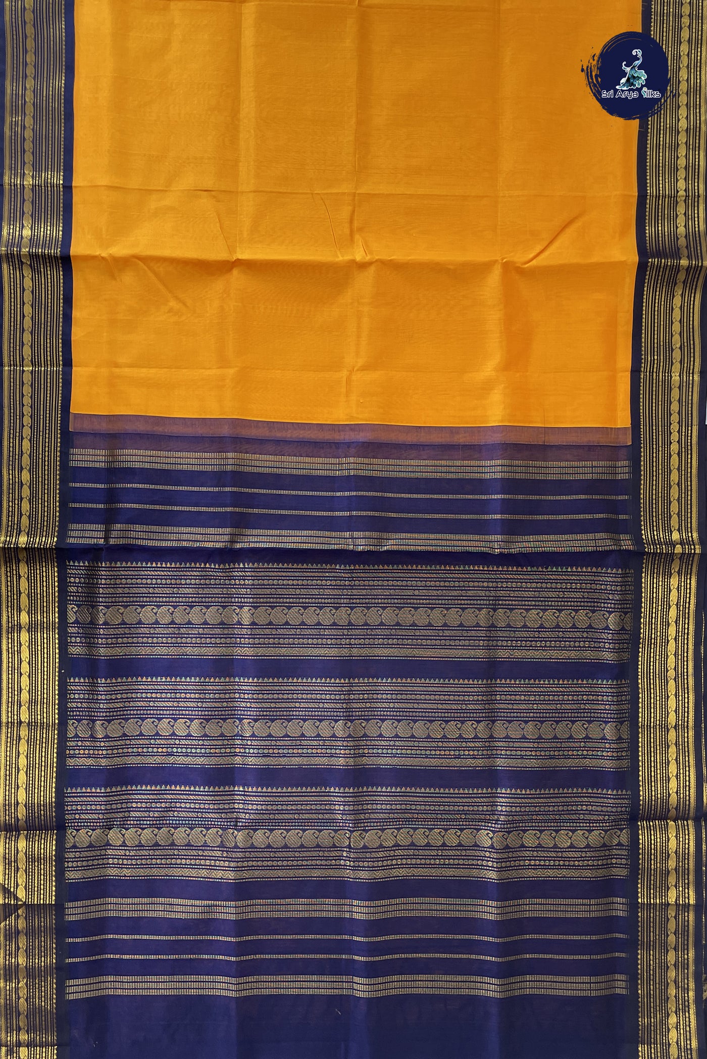 Mango Yellow Korvai Silk Cotton Saree With Plain Pattern