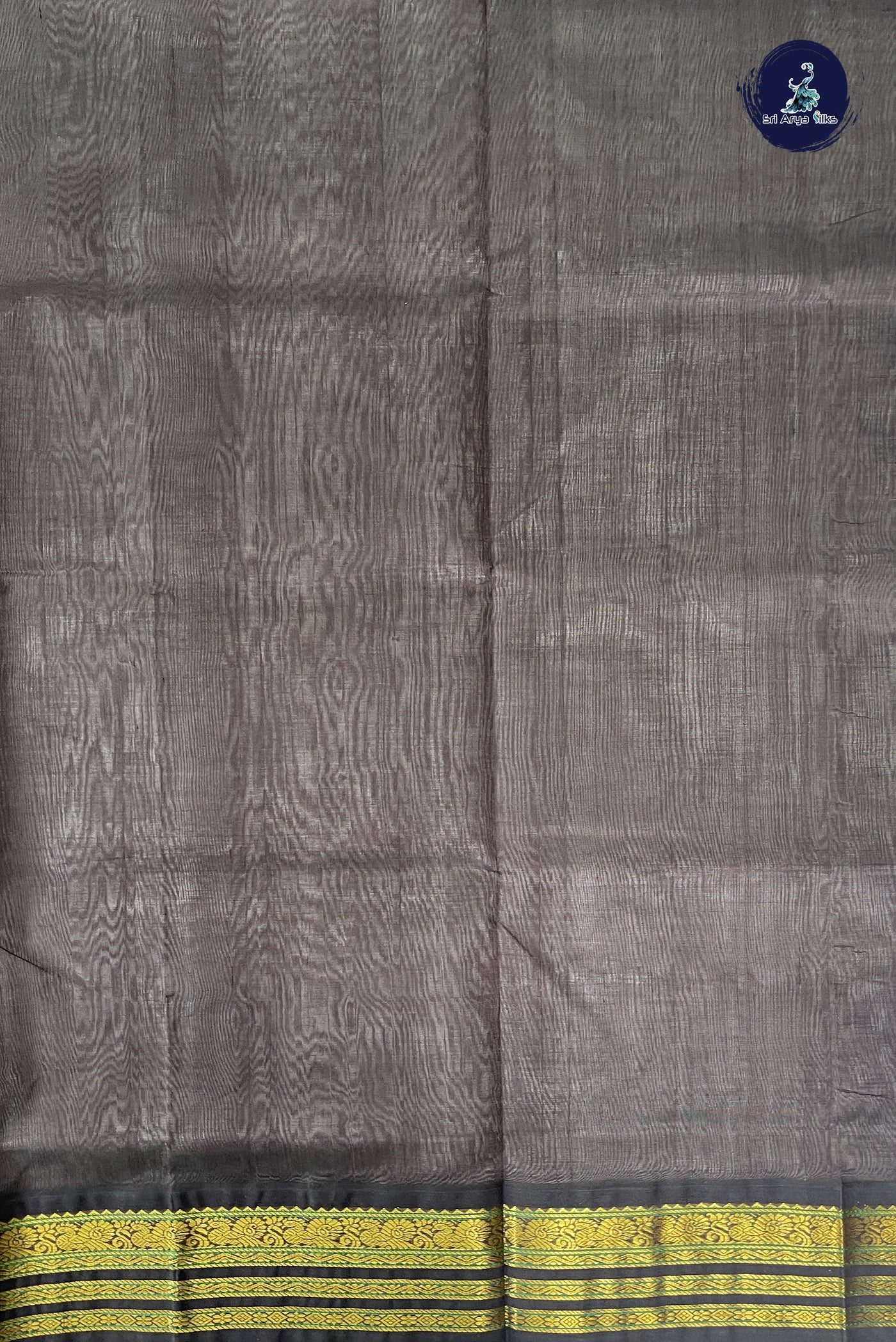Silver Grey Korvai Silk Cotton Saree With Plain Pattern