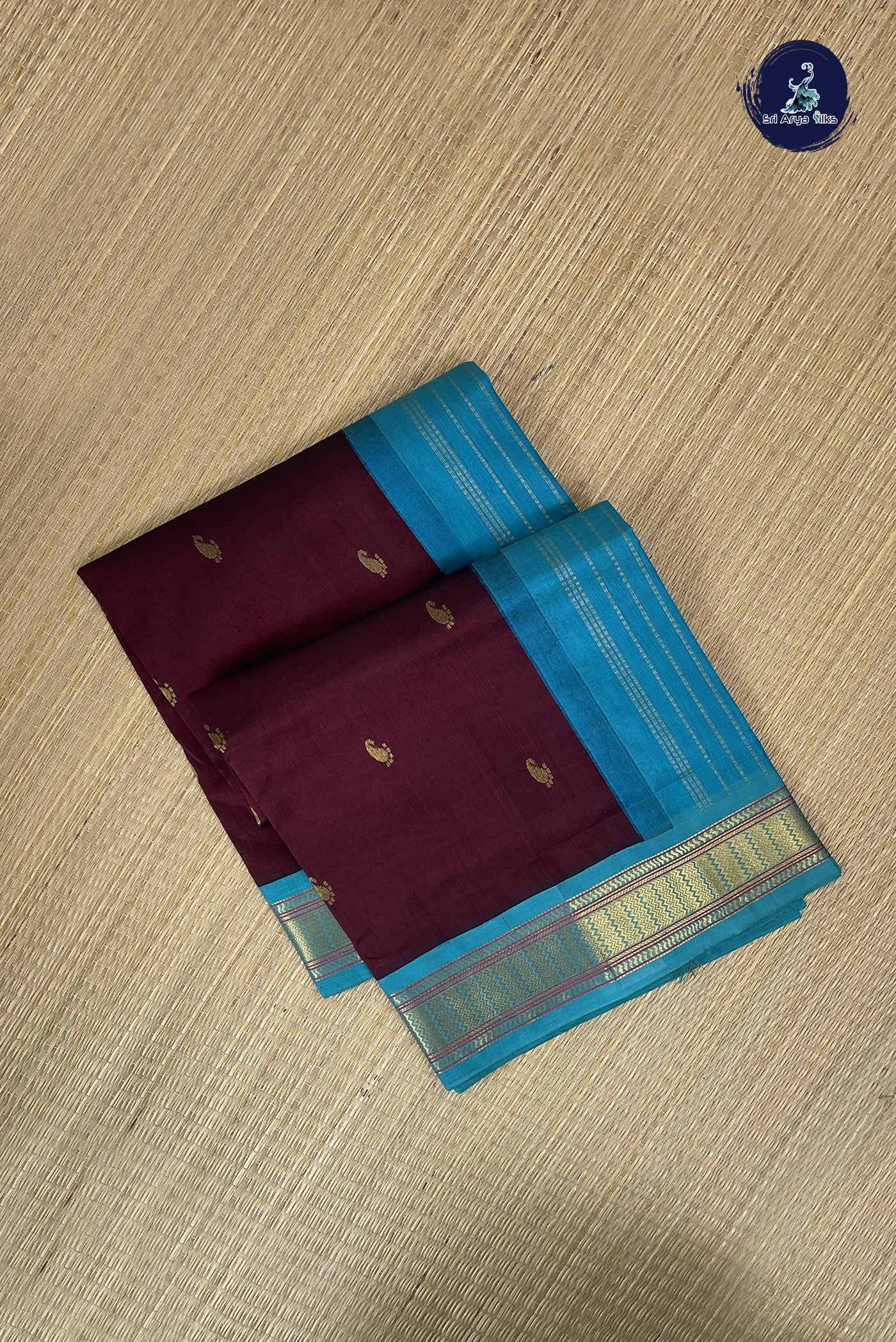 Brown Korvai Silk Cotton Saree With Zari Buttas Pattern