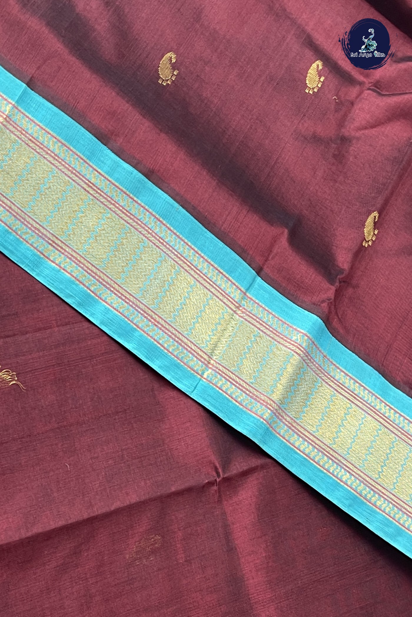 Brown Korvai Silk Cotton Saree With Zari Buttas Pattern