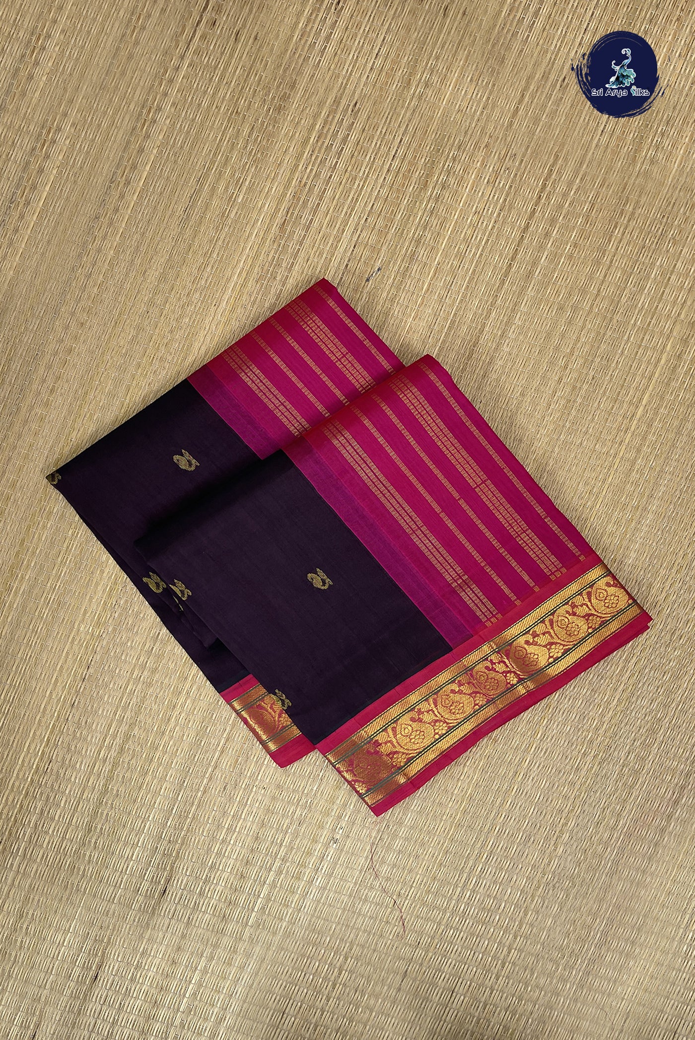 Coffee Brown Korvai Silk Cotton Saree With Zari Buttas Pattern