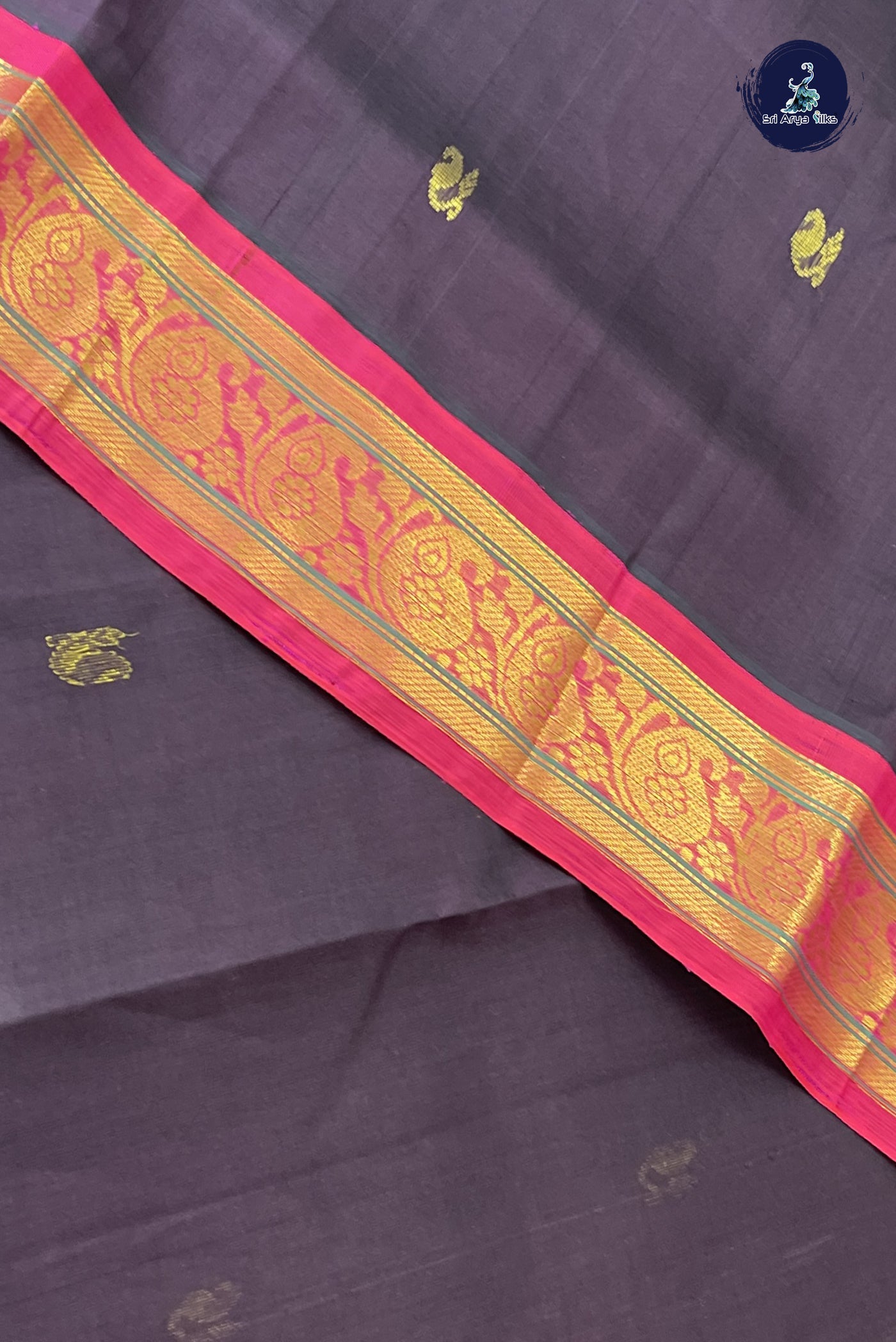 Coffee Brown Korvai Silk Cotton Saree With Zari Buttas Pattern