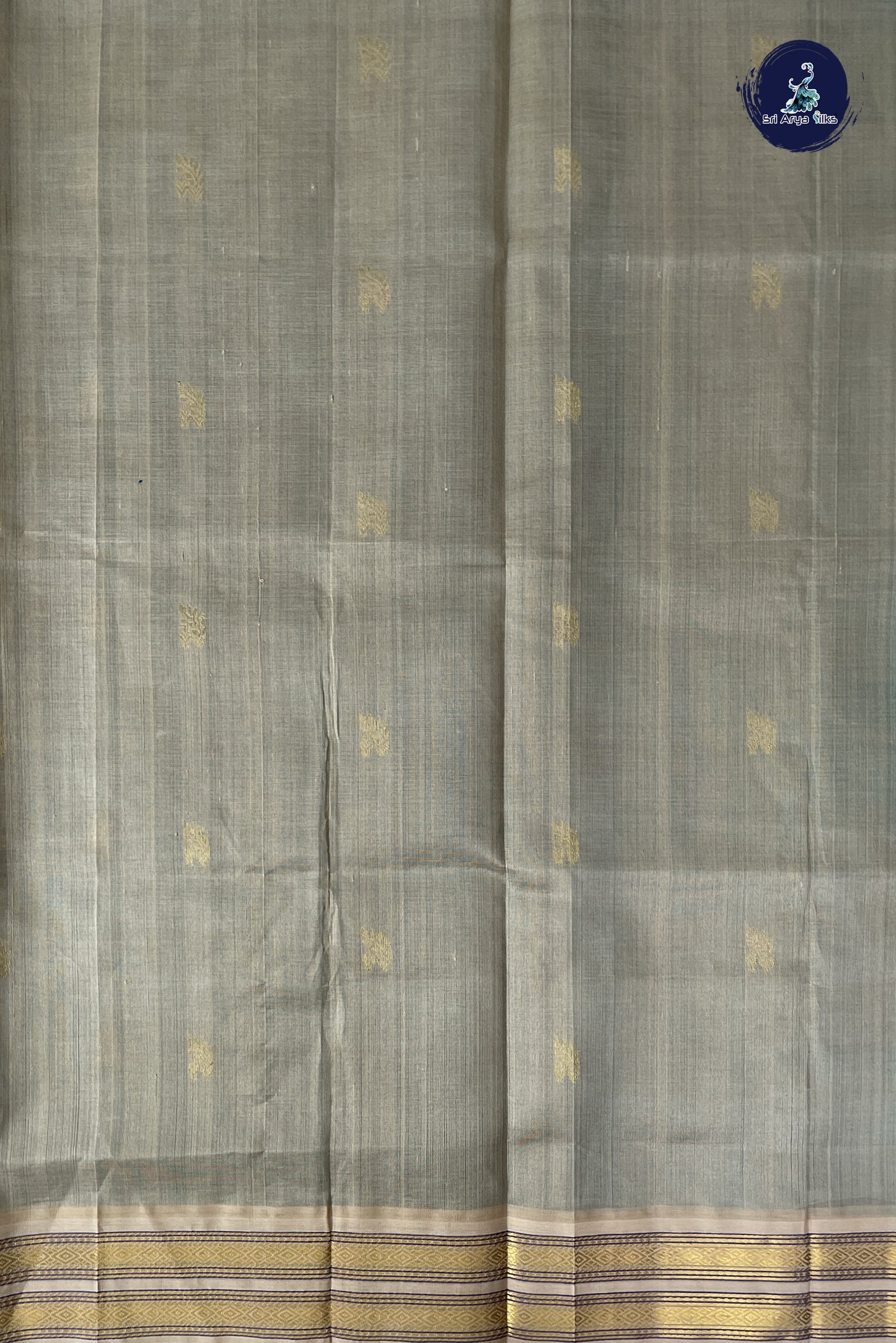 Teal Korvai Silk Cotton Saree With Zari Buttas Pattern