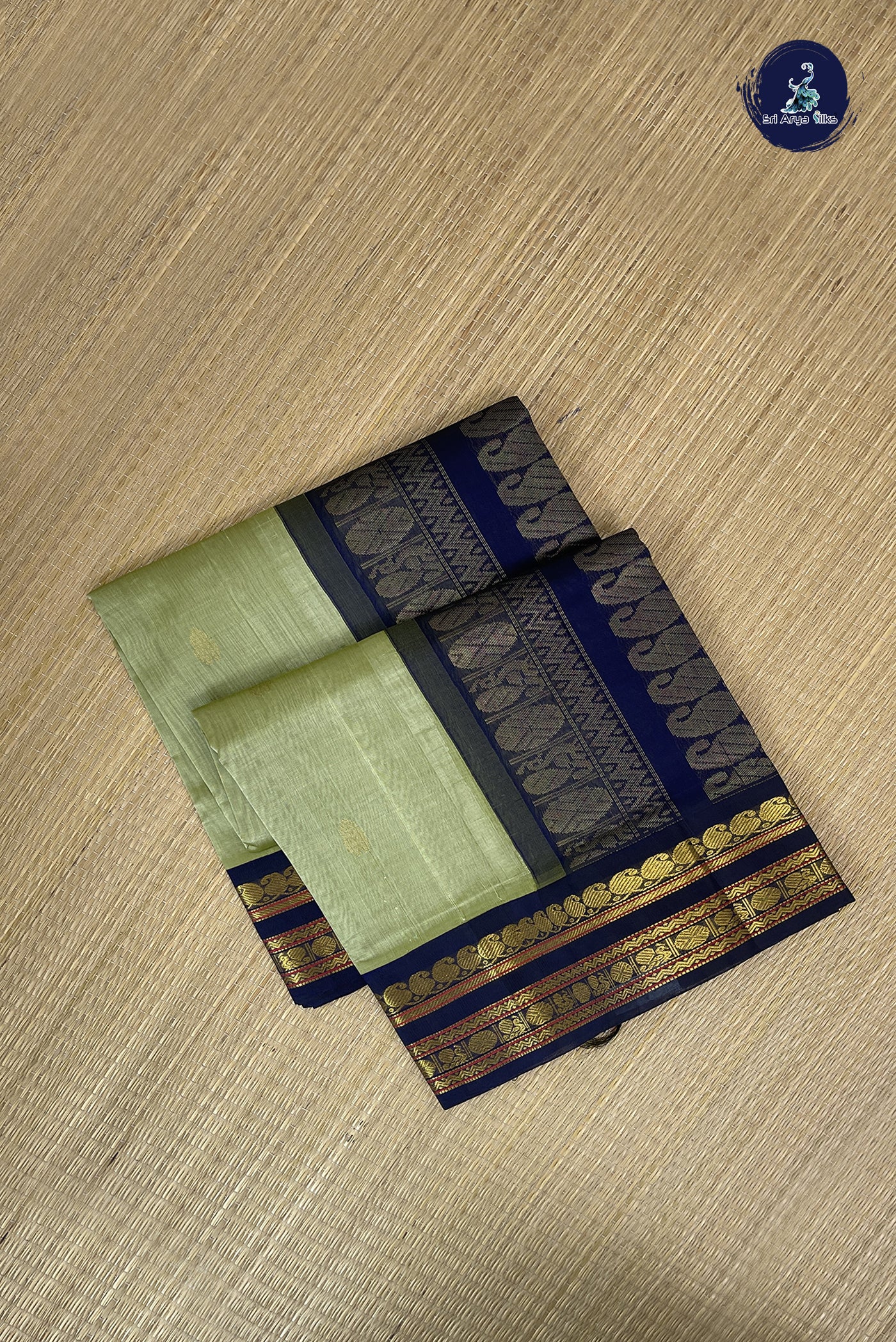 Pista Green Korvai Silk Cotton Saree With Zari Buttas Pattern