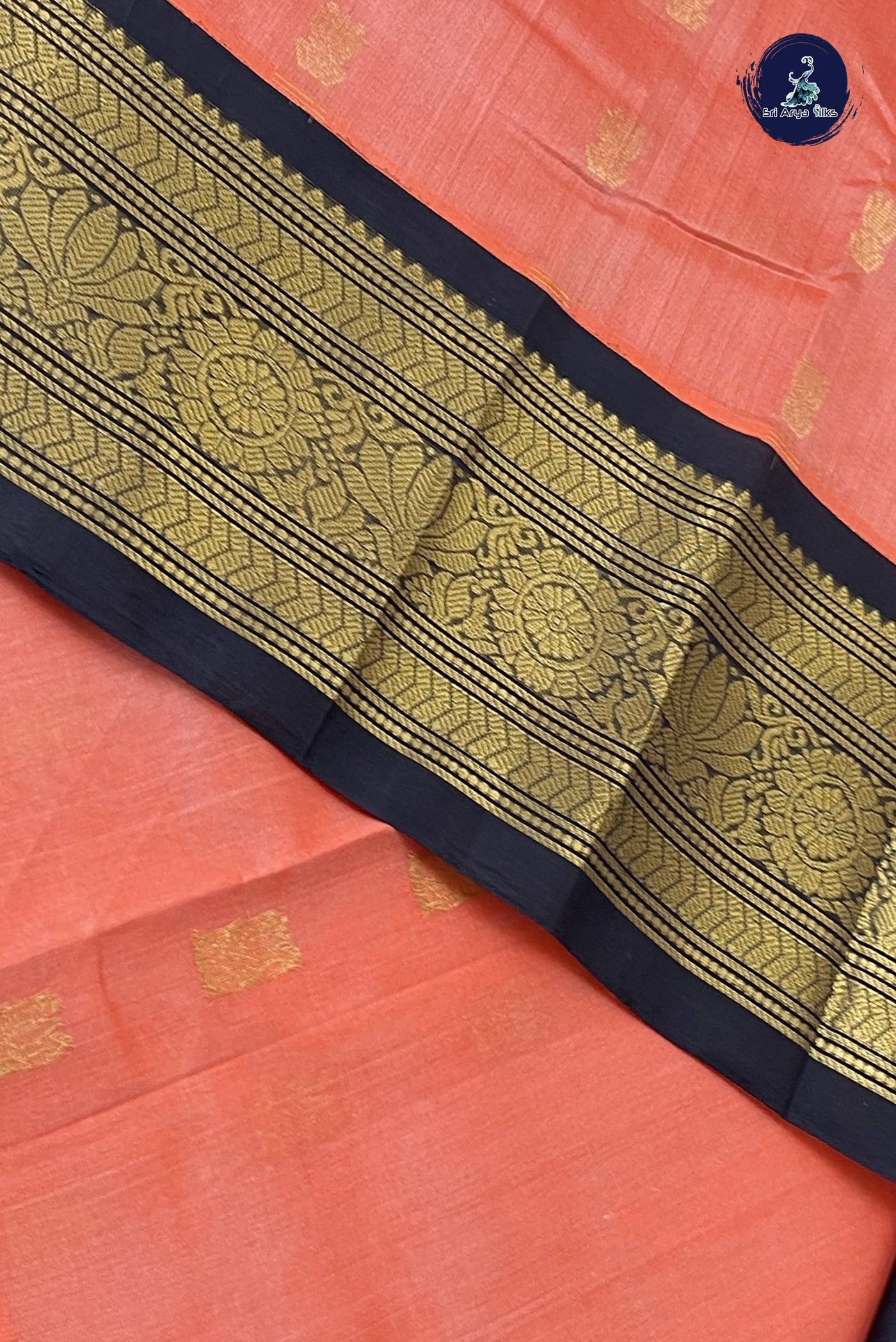 Peach Korvai Silk Cotton Saree With Zari Buttas Pattern