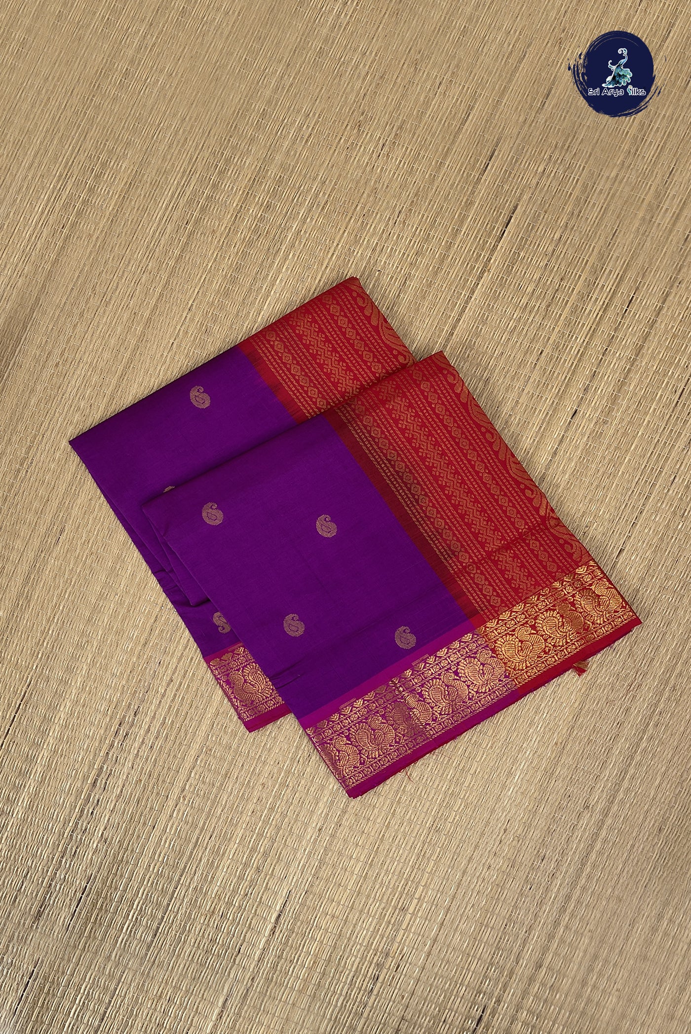 Purple Kanchi Semi Silk Cotton Saree With Zari Buttas Pattern