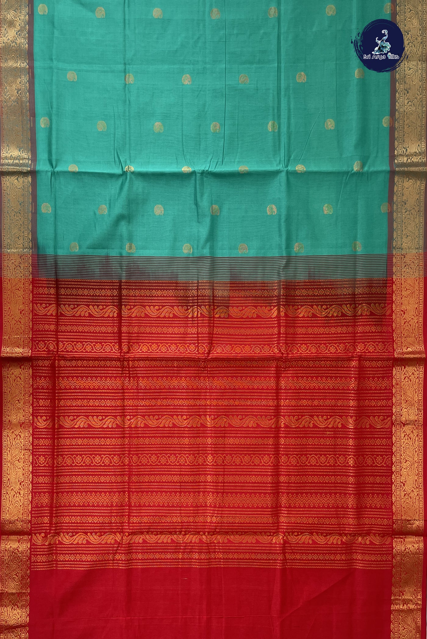 Teal Kanchi Semi Silk Cotton Saree With Zari Buttas Pattern