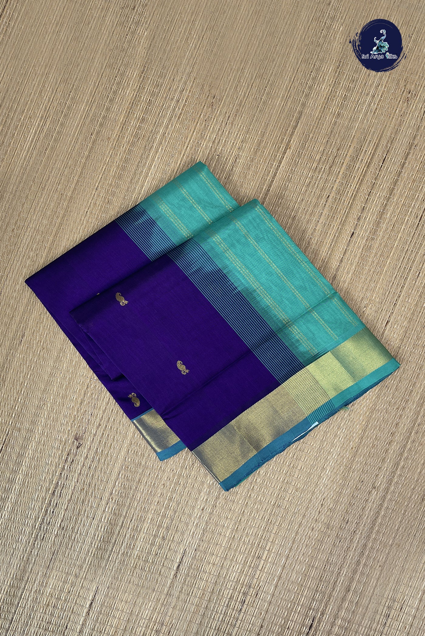 Dark Brinjal Simple Silk Cotton Saree With Zari Buttas Pattern