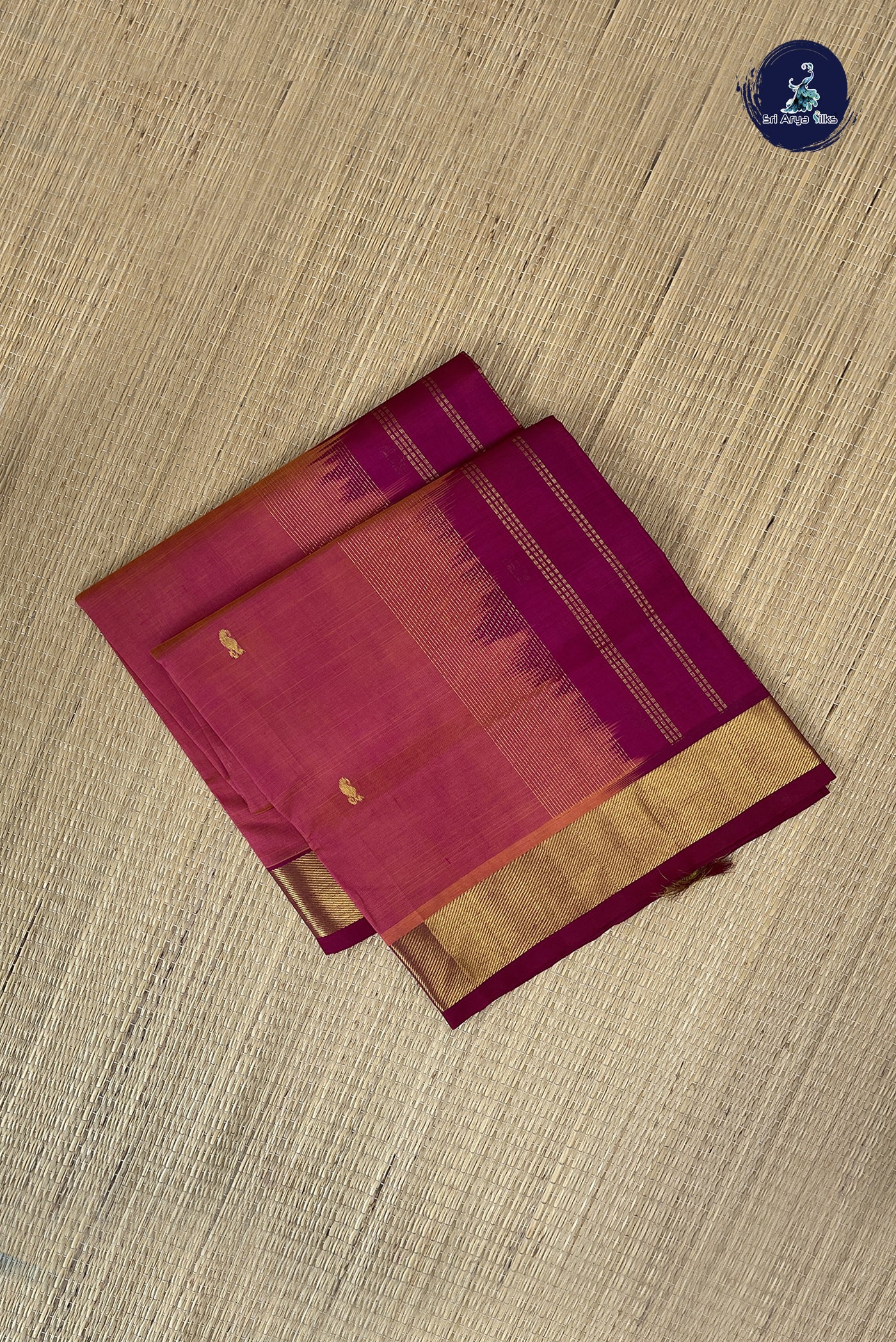 Dual Tone Pink Simple Silk Cotton Saree With Zari Buttas Pattern