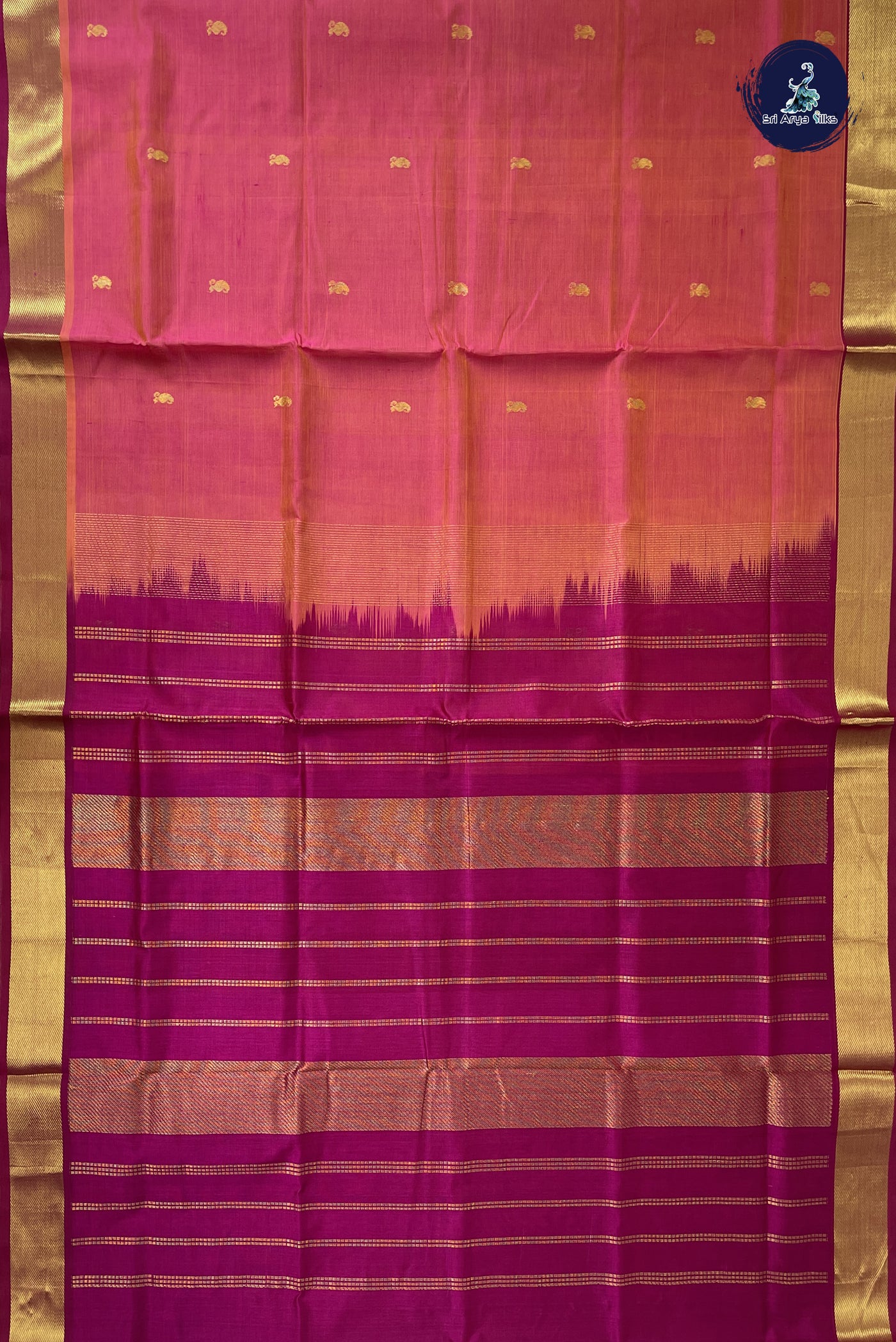Dual Tone Pink Simple Silk Cotton Saree With Zari Buttas Pattern