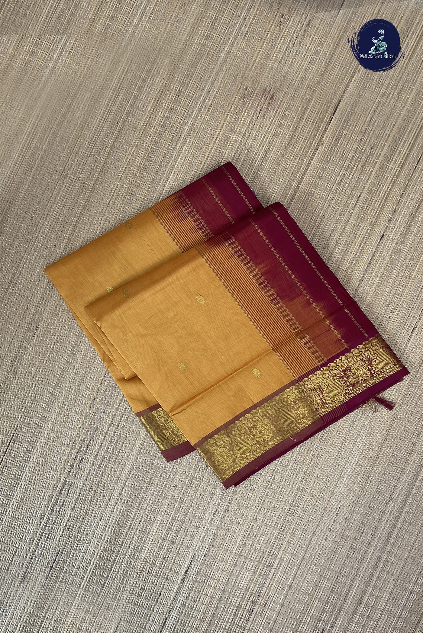 Mango Yellow Simple Silk Cotton Saree With Zari Buttas Pattern