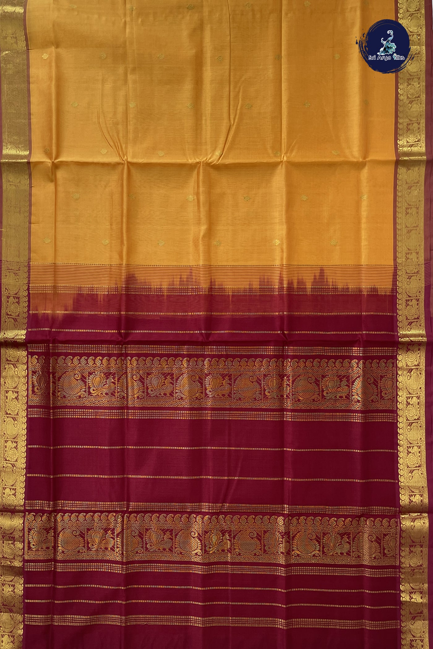 Mango Yellow Simple Silk Cotton Saree With Zari Buttas Pattern