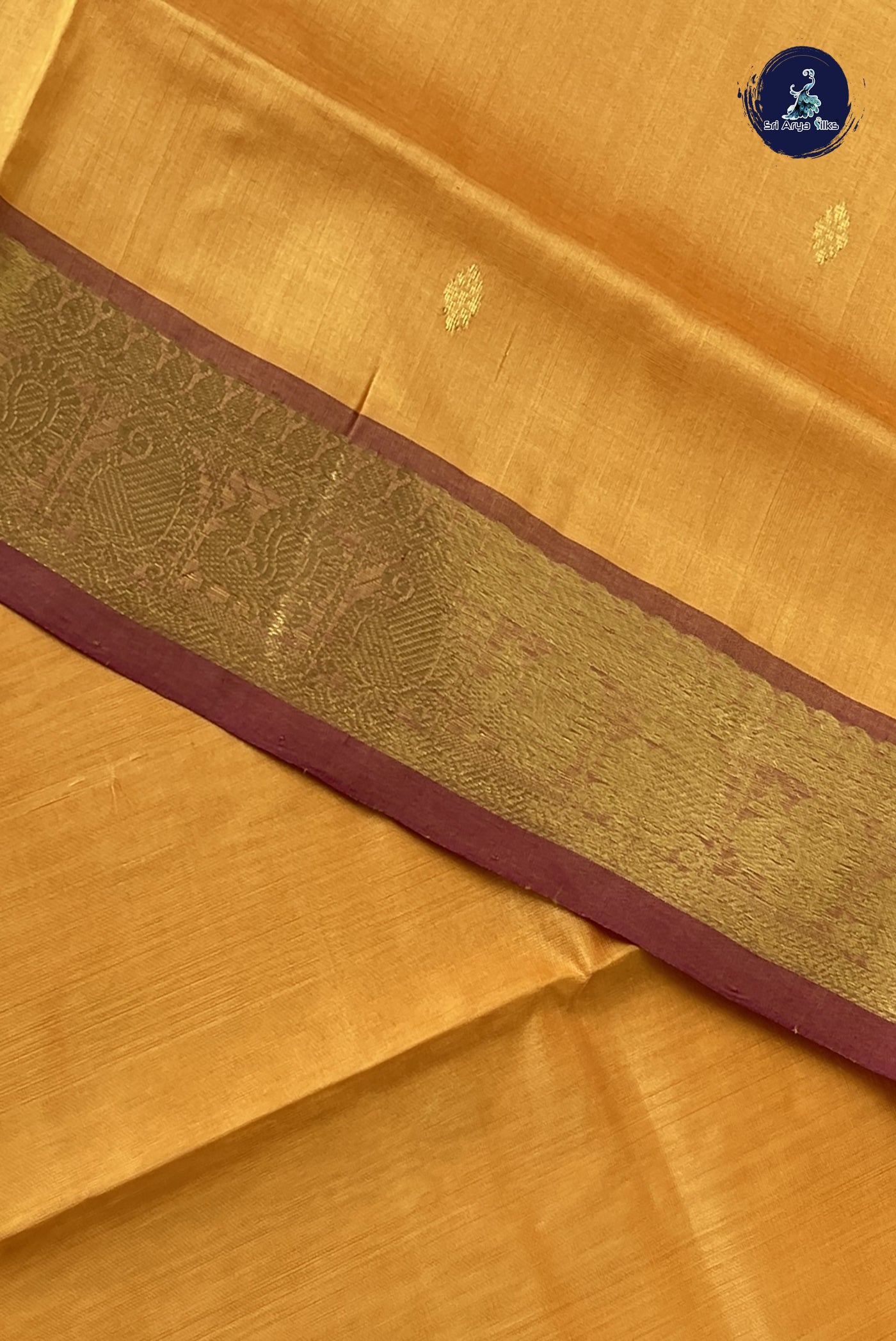 Mango Yellow Simple Silk Cotton Saree With Zari Buttas Pattern