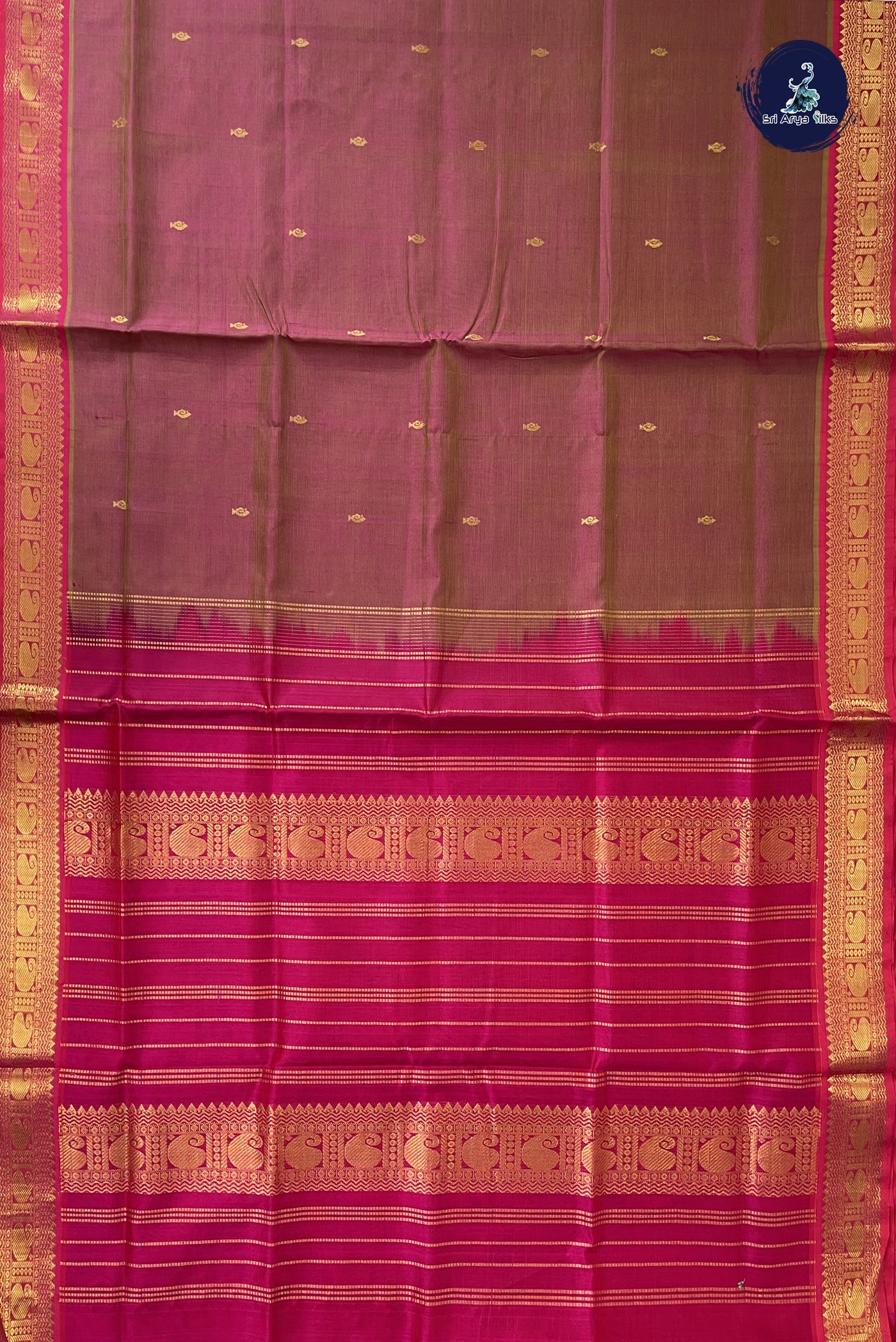 Dual Tone Pink Simple Silk Cotton Saree With Zari Buttas Pattern