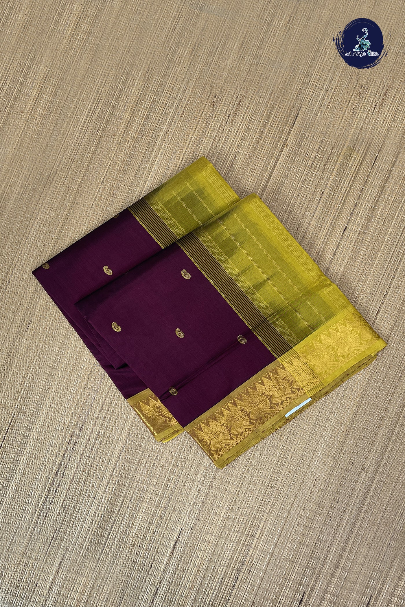 Dual Tone Brown Simple Silk Cotton Saree With Zari Buttas Pattern