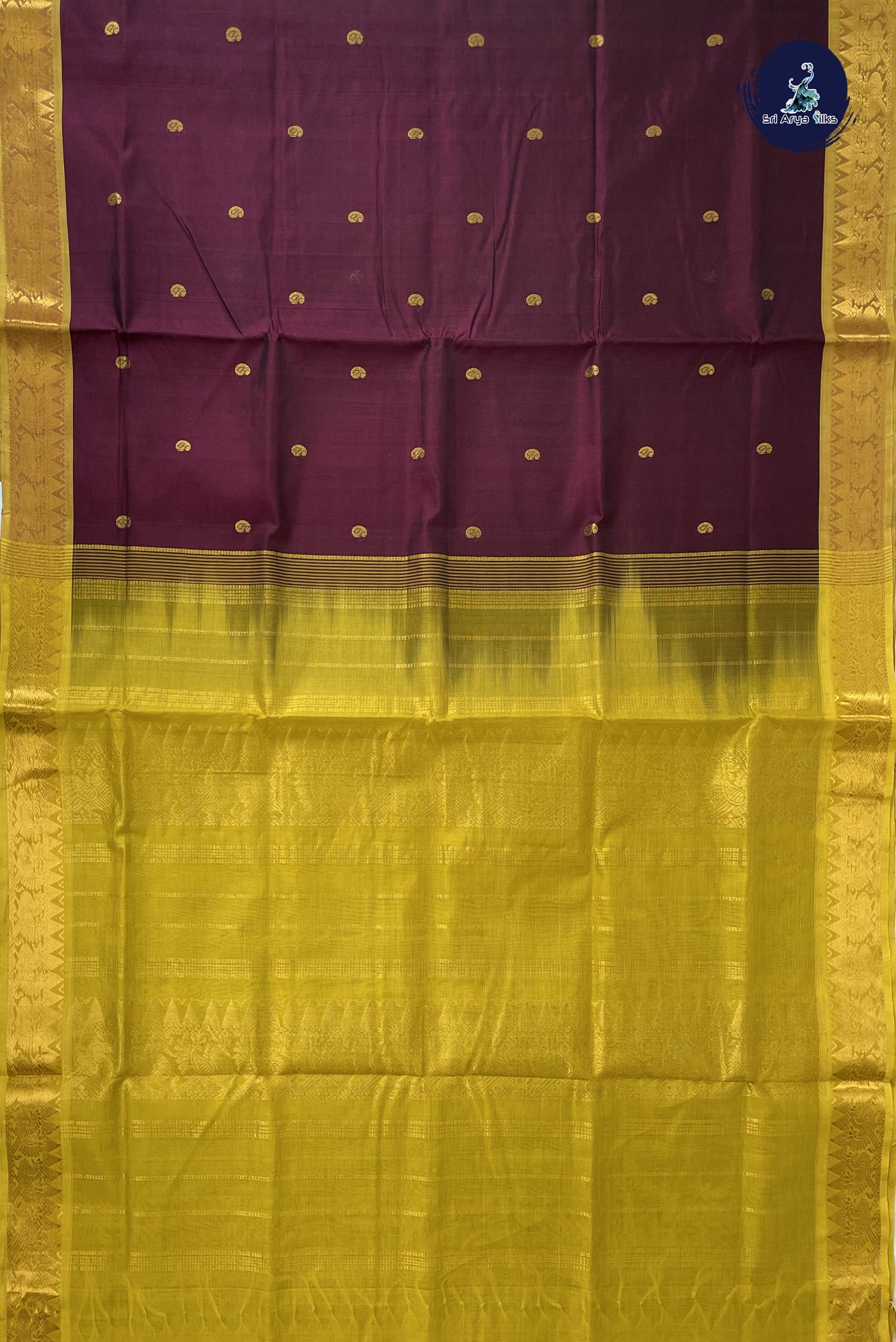 Dual Tone Brown Simple Silk Cotton Saree With Zari Buttas Pattern
