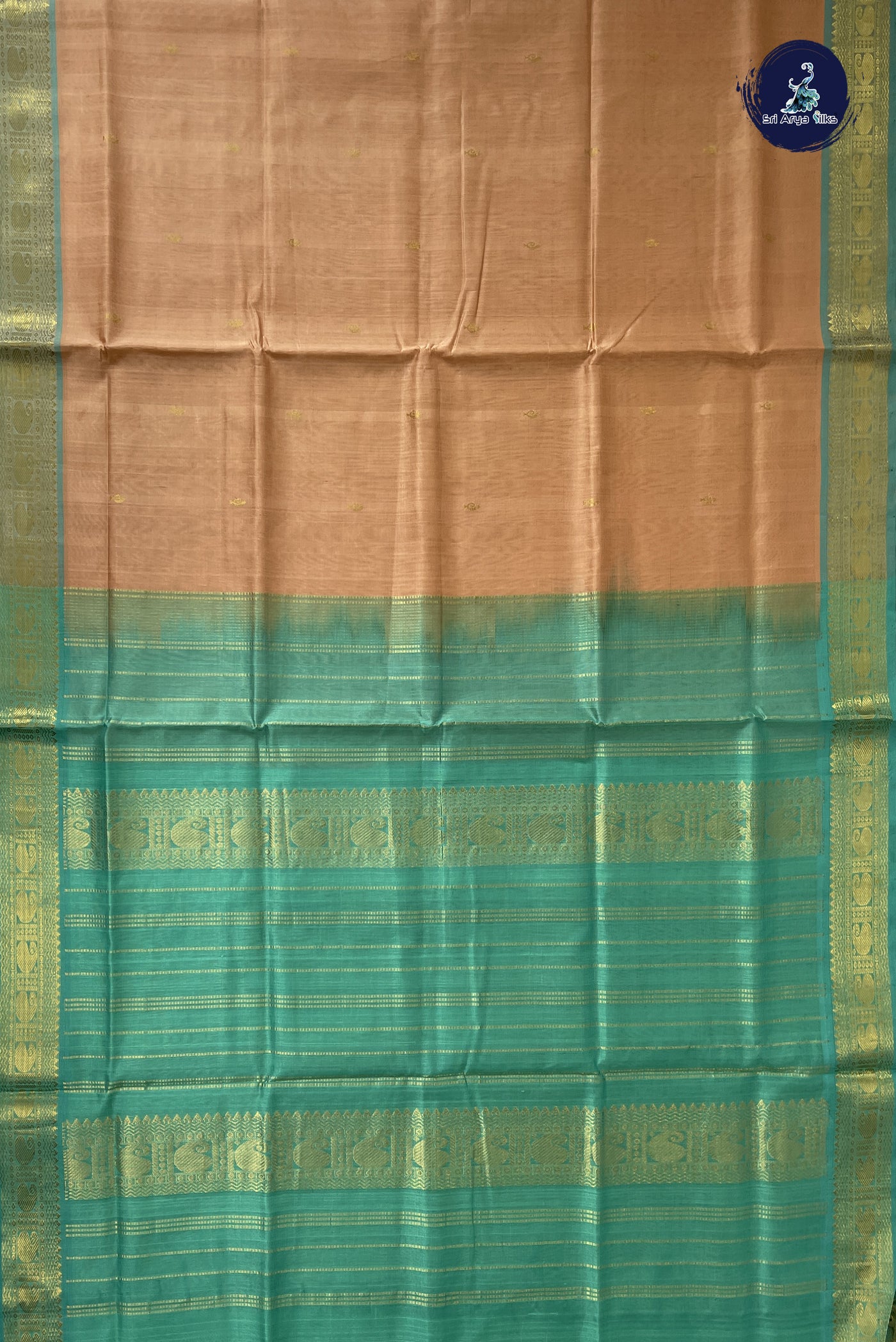 Chikku Shade Simple Silk Cotton Saree With Zari Buttas Pattern