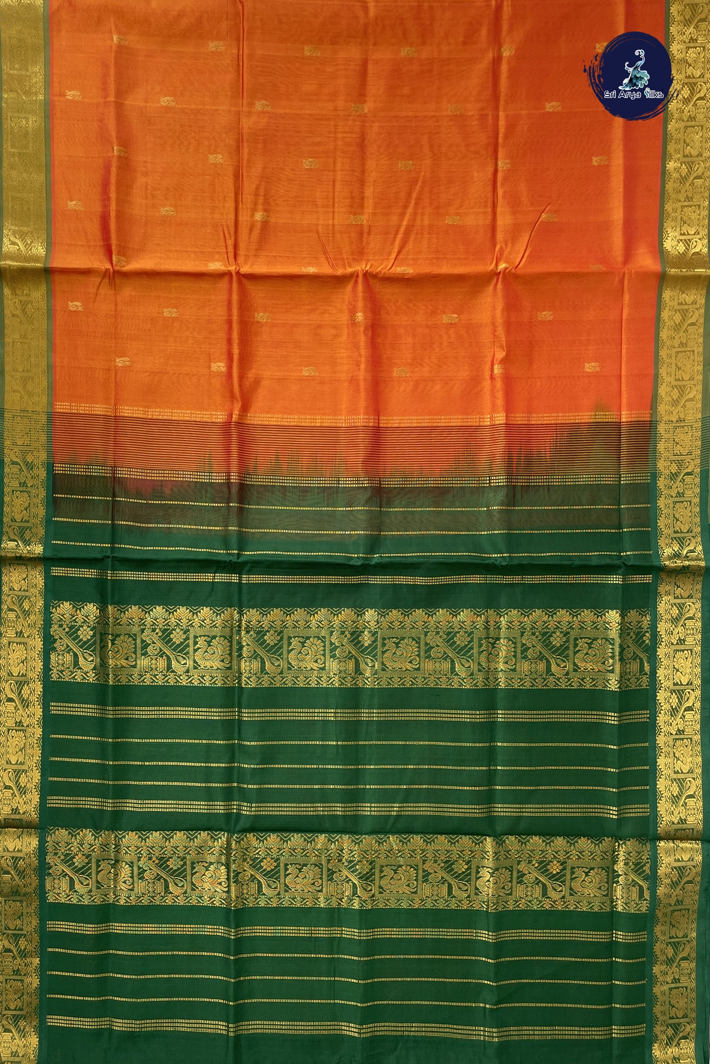 Lite Mustard Orange Simple Silk Cotton Saree With Zari Buttas Pattern