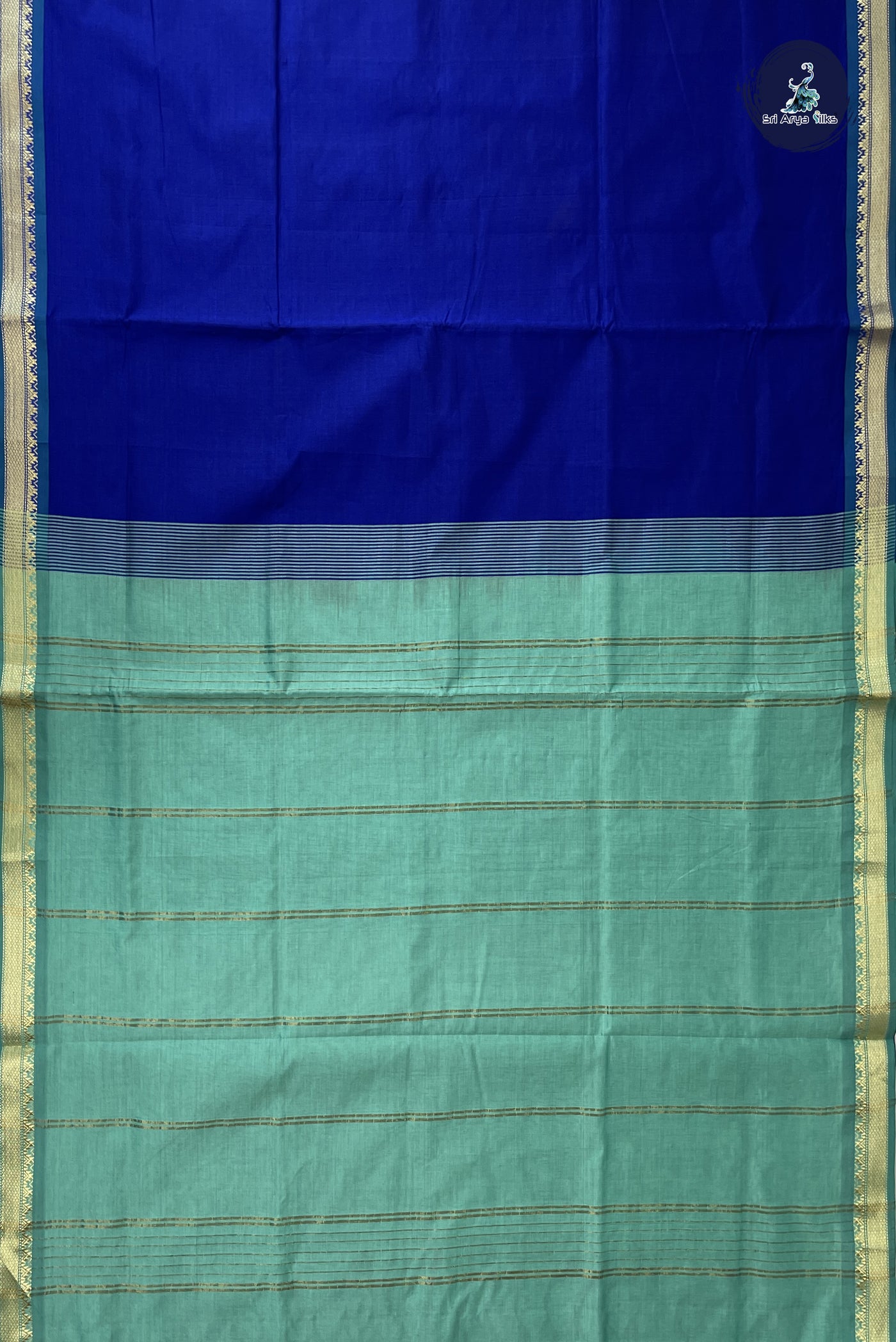 Royal Blue Kanchi Semi Silk Cotton Saree With Plain Pattern