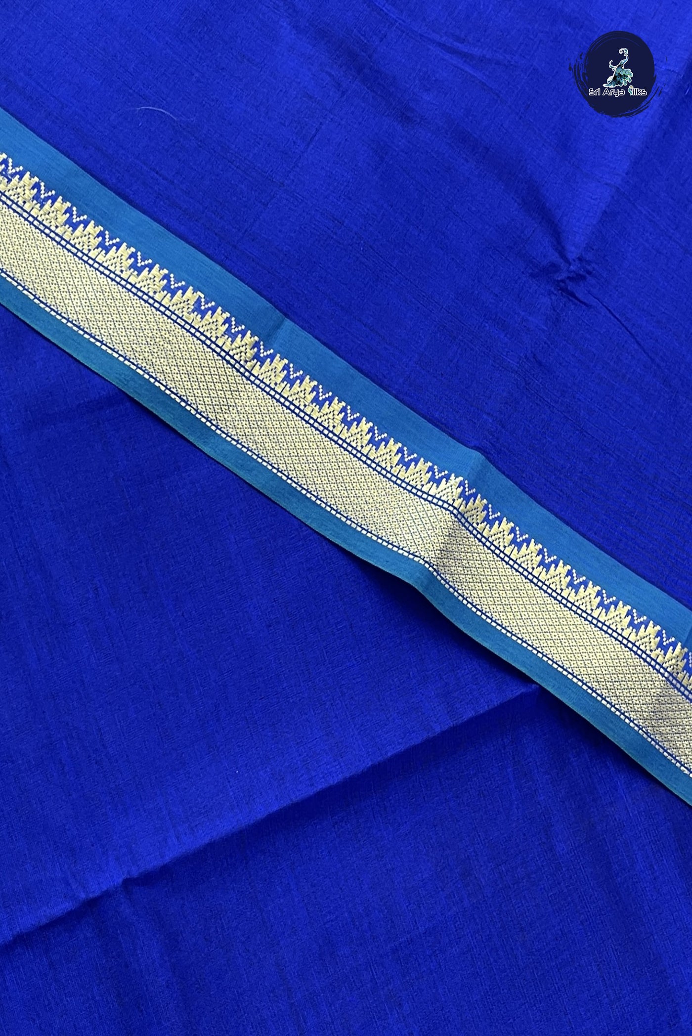 Royal Blue Kanchi Semi Silk Cotton Saree With Plain Pattern
