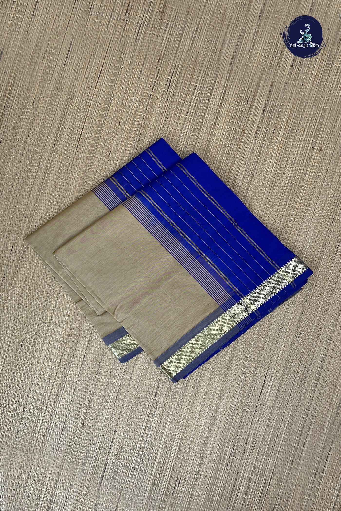 Beige Kanchi Semi Silk Cotton Saree With Plain Pattern