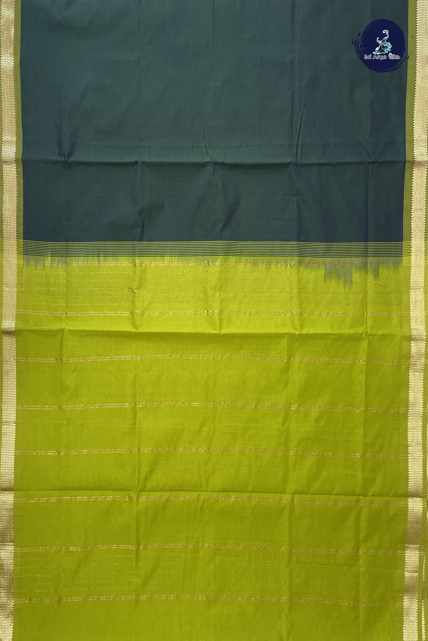 Dark Green Kanchi Semi Silk Cotton Saree With Plain Pattern