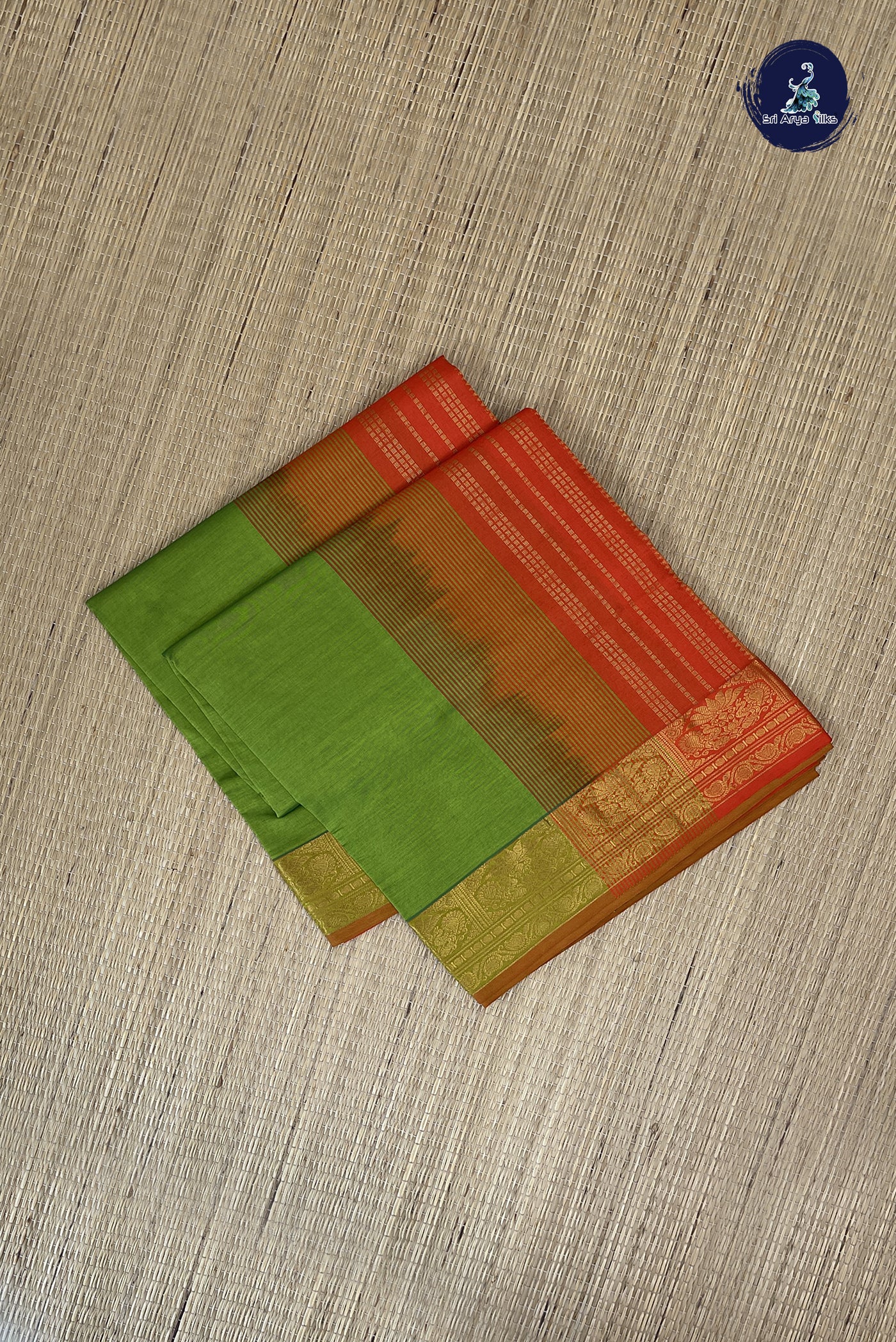 Lime Green Kanchi Semi Silk Cotton Saree With Plain Pattern