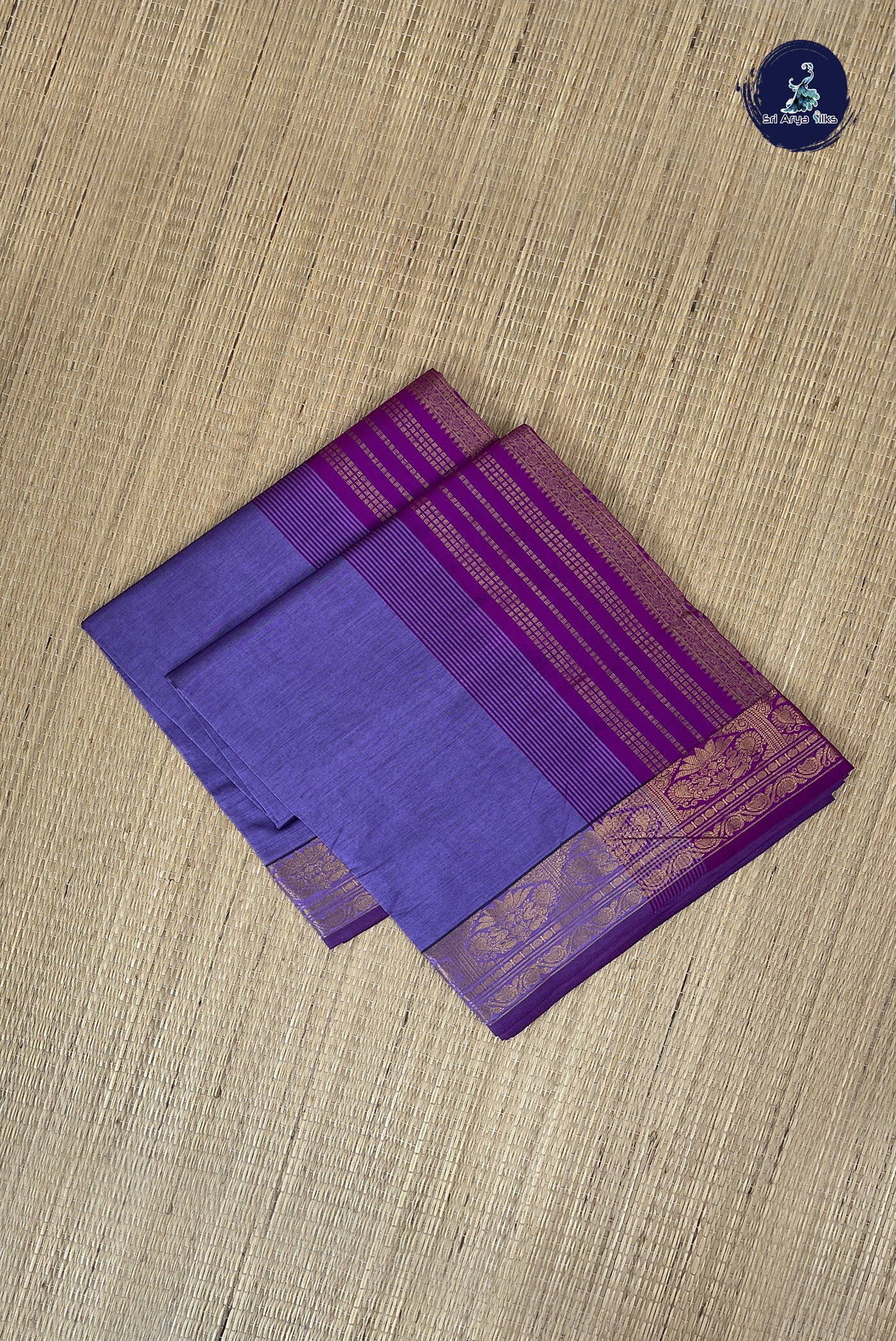 Lavender Kanchi Semi Silk Cotton Saree With Plain Pattern