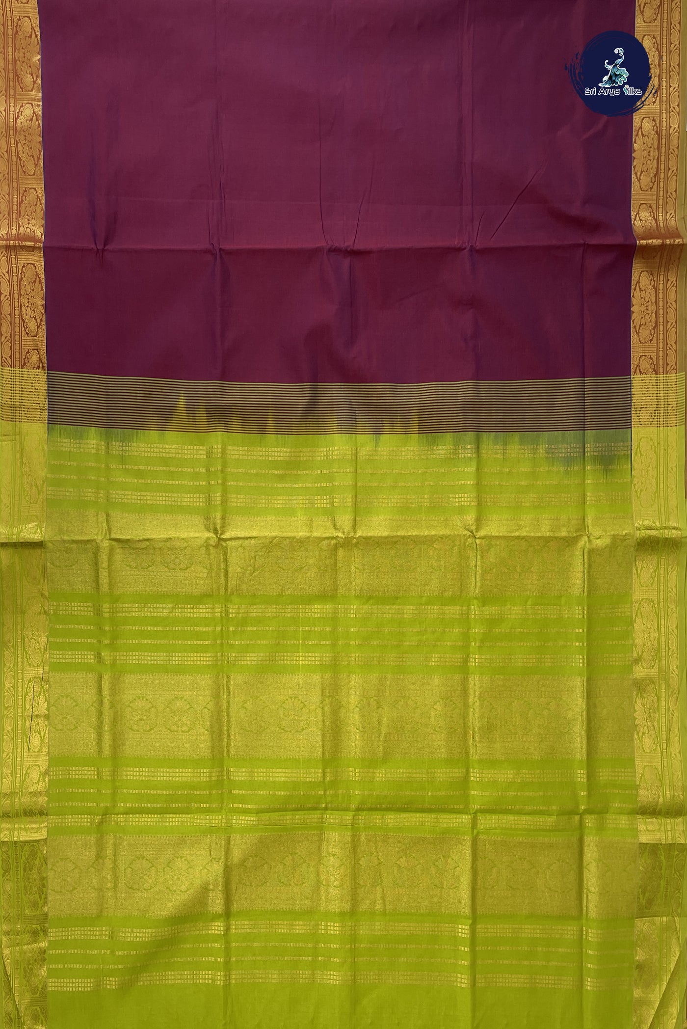 Dual Tone Brown Kanchi Semi Silk Cotton Saree With Plain Pattern