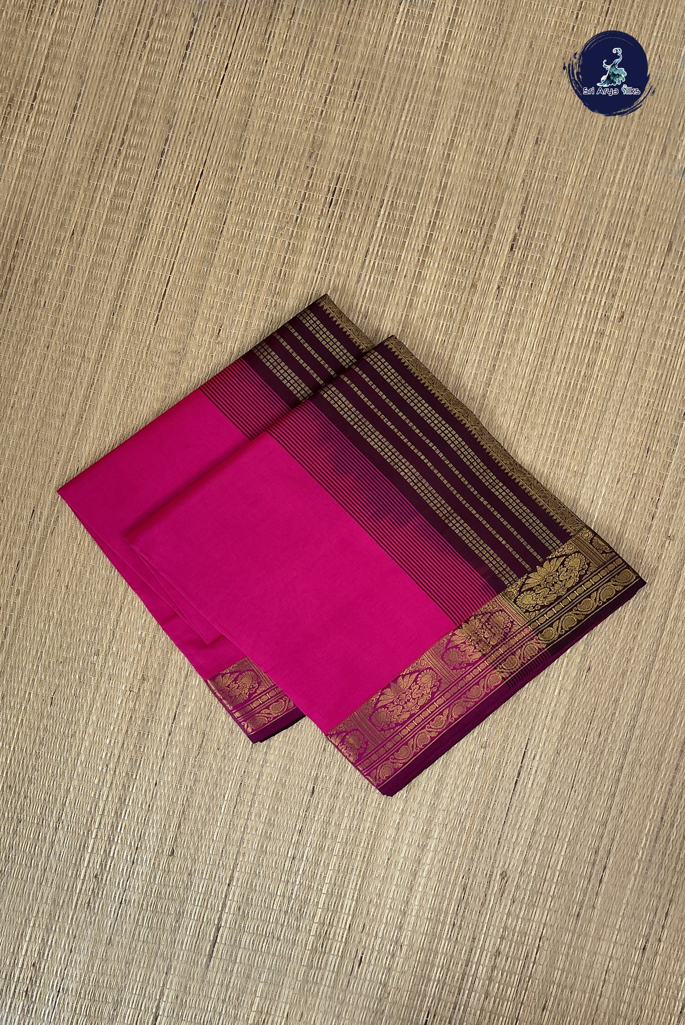Pink Kanchi Semi Silk Cotton Saree With Plain Pattern