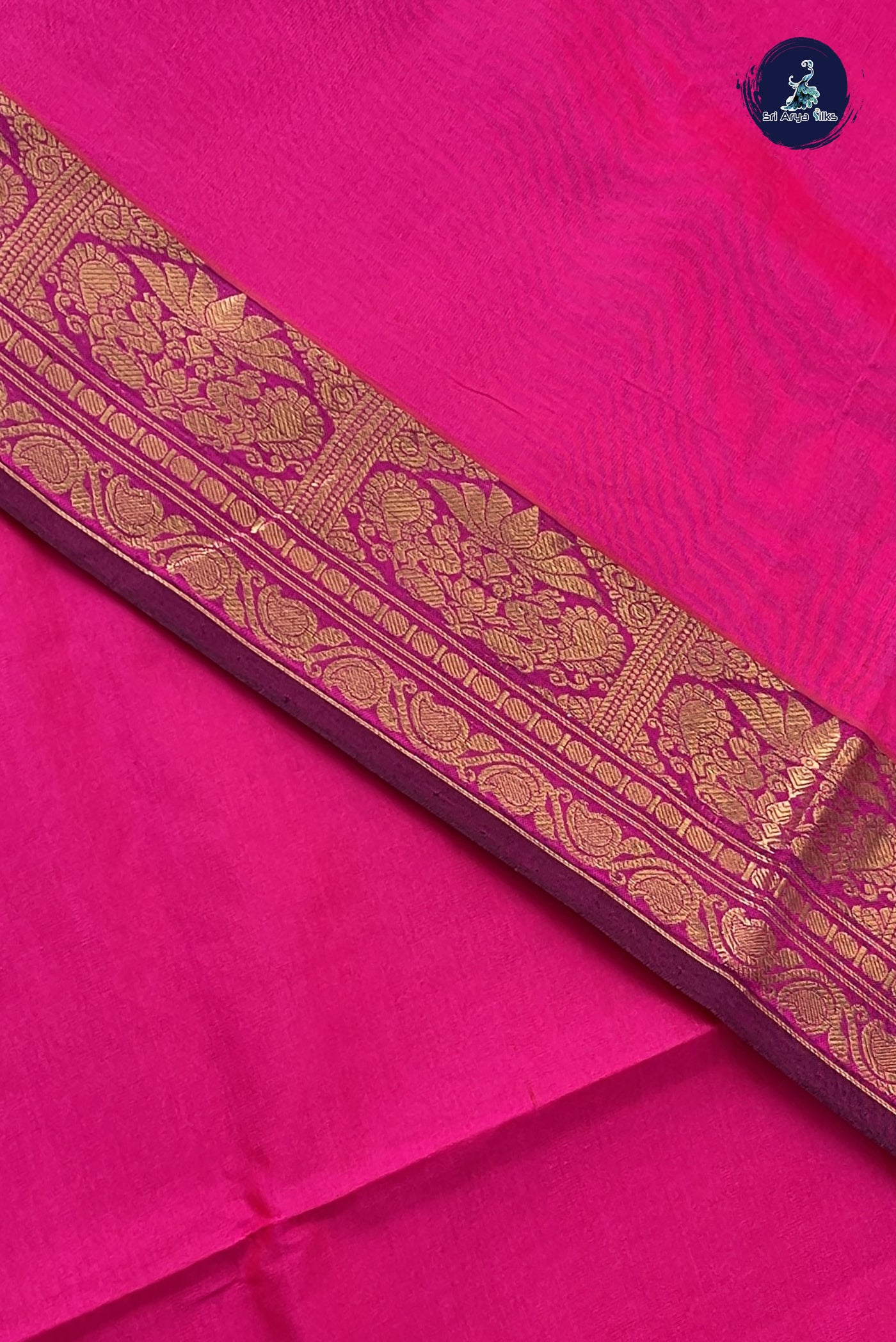 Pink Kanchi Semi Silk Cotton Saree With Plain Pattern