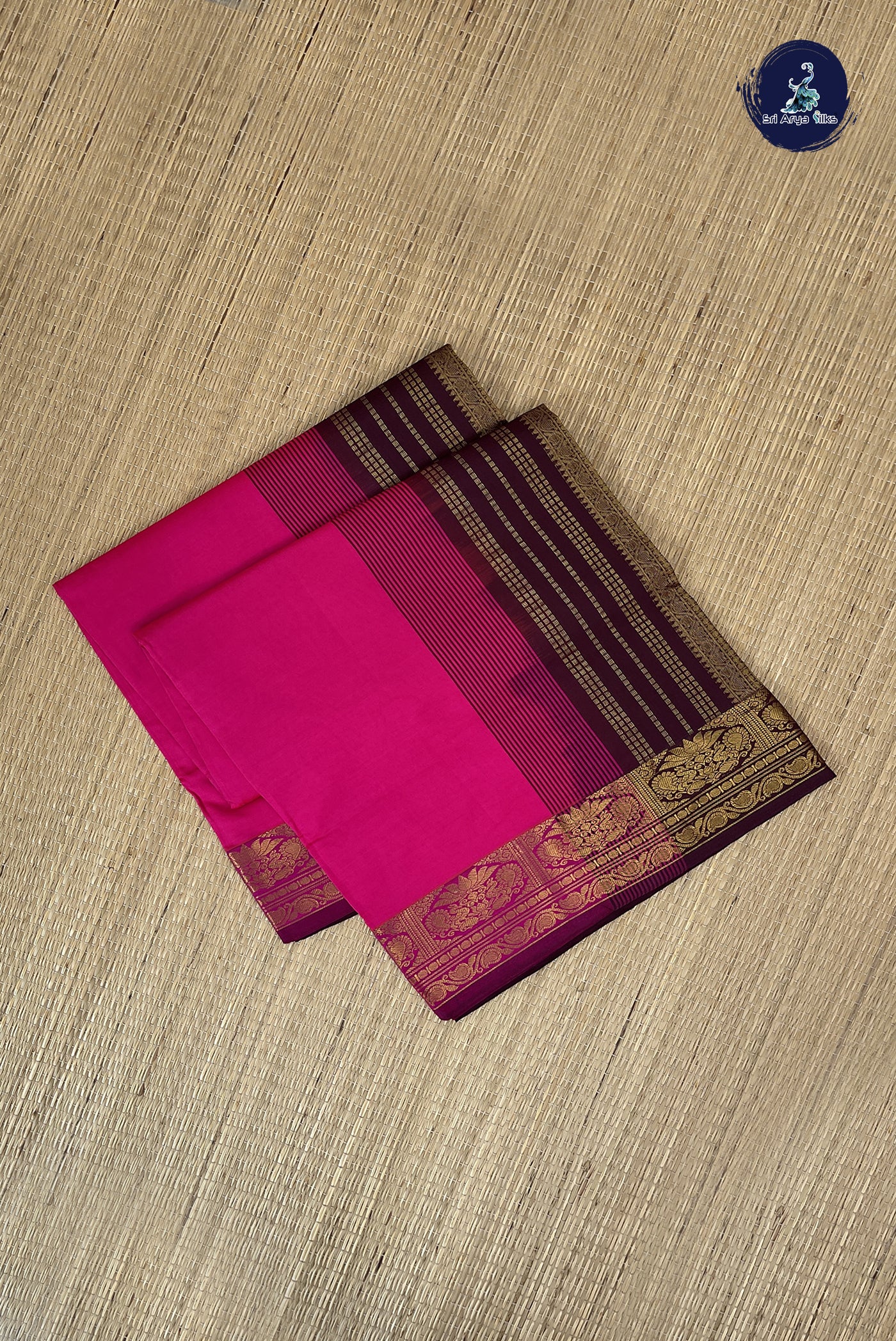Pink Kanchi Semi Silk Cotton Saree With Plain Pattern