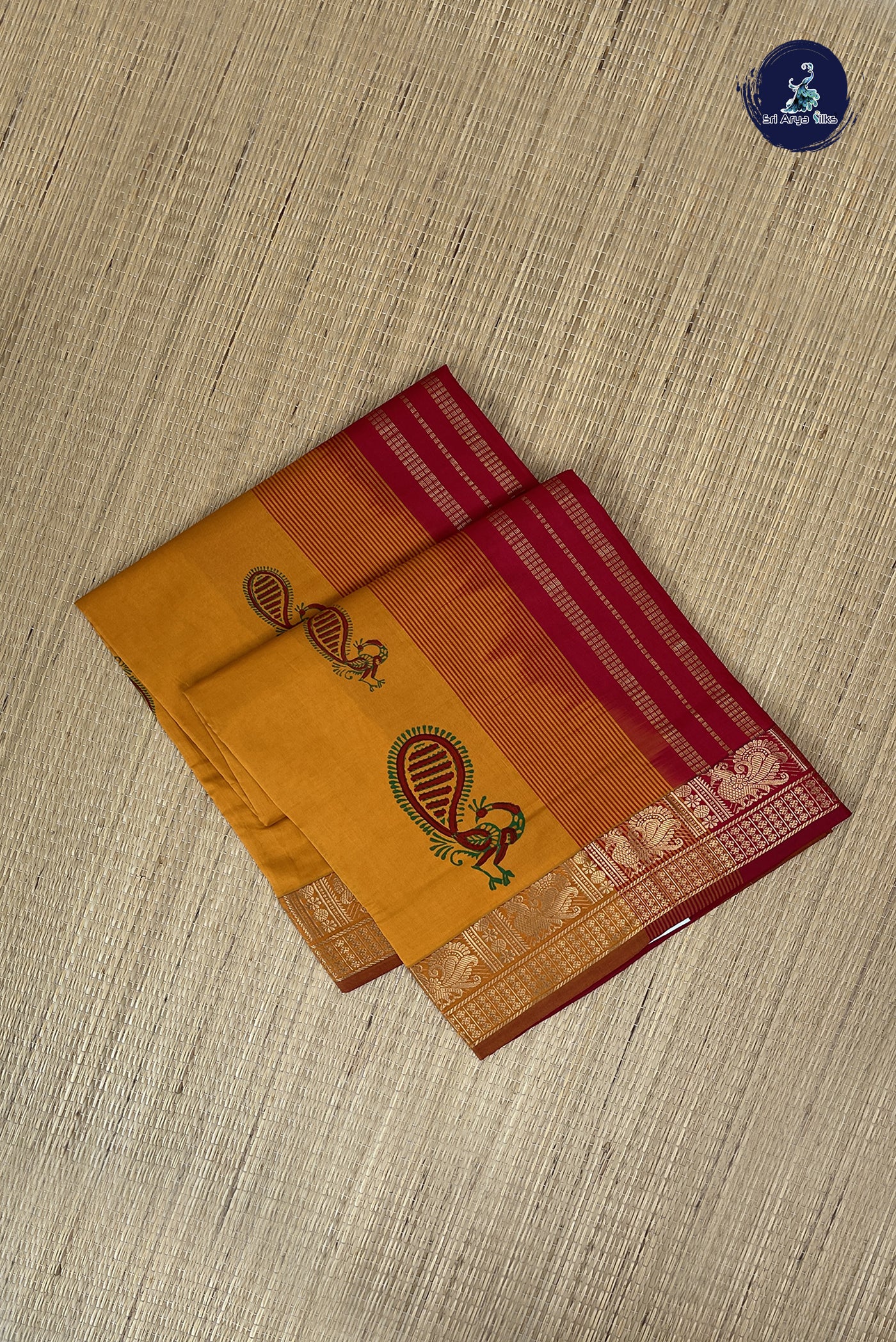 Mustard Yellow Kanchi Semi Silk Cotton Saree With Printed Pattern