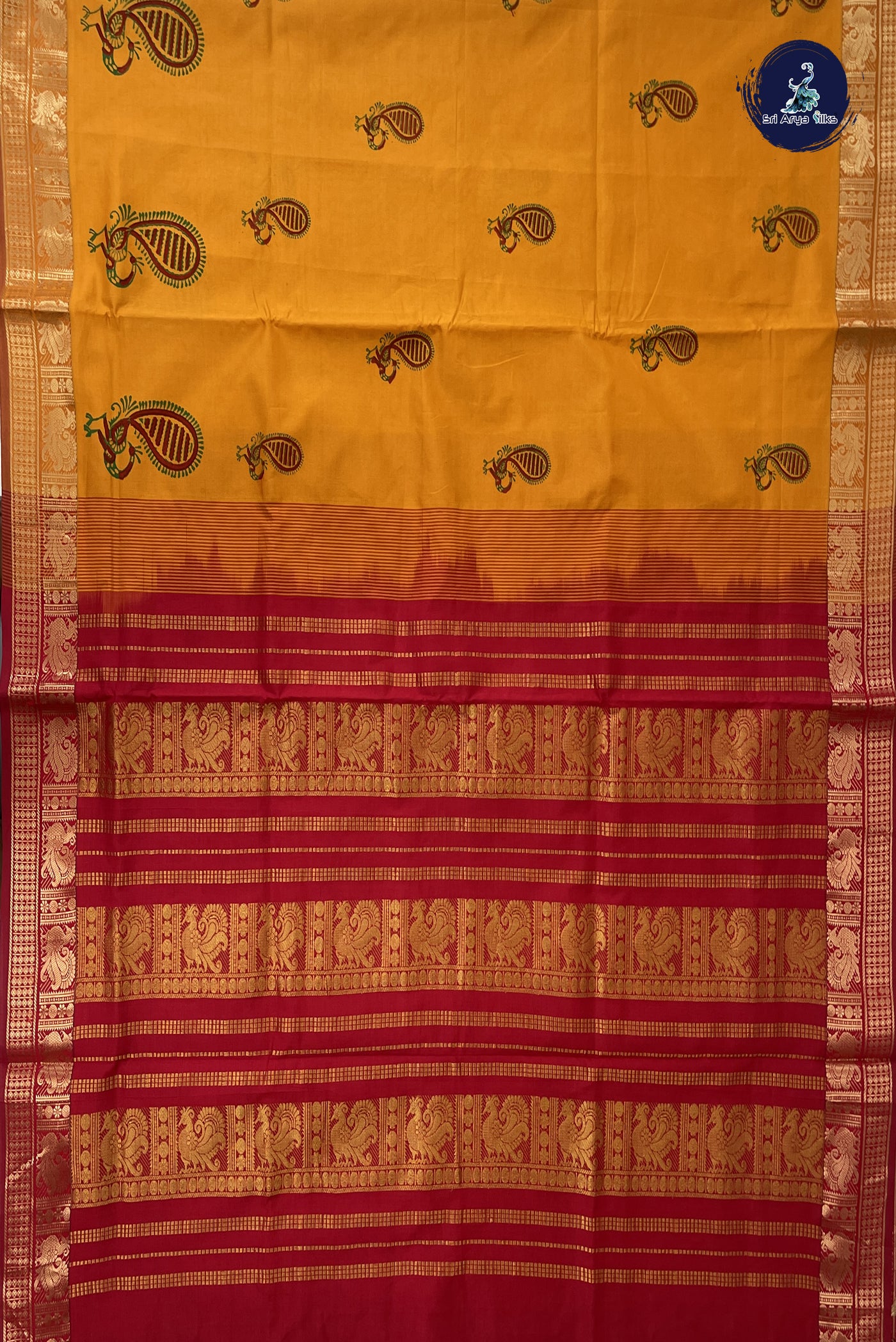 Mustard Yellow Kanchi Semi Silk Cotton Saree With Printed Pattern