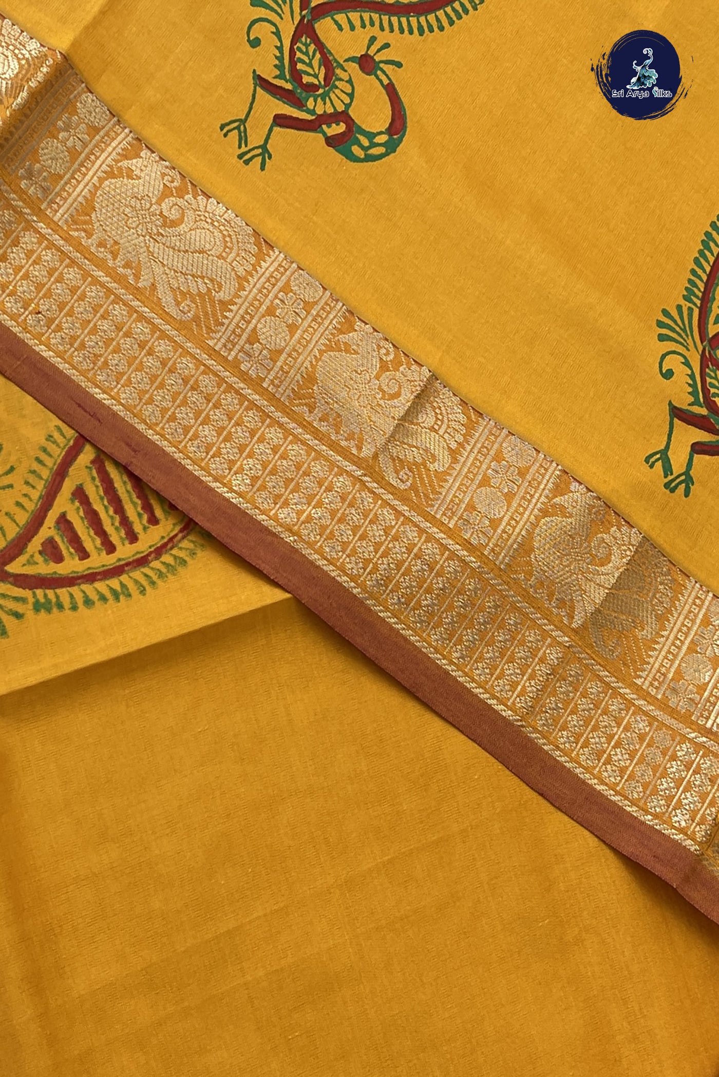 Mustard Yellow Kanchi Semi Silk Cotton Saree With Printed Pattern