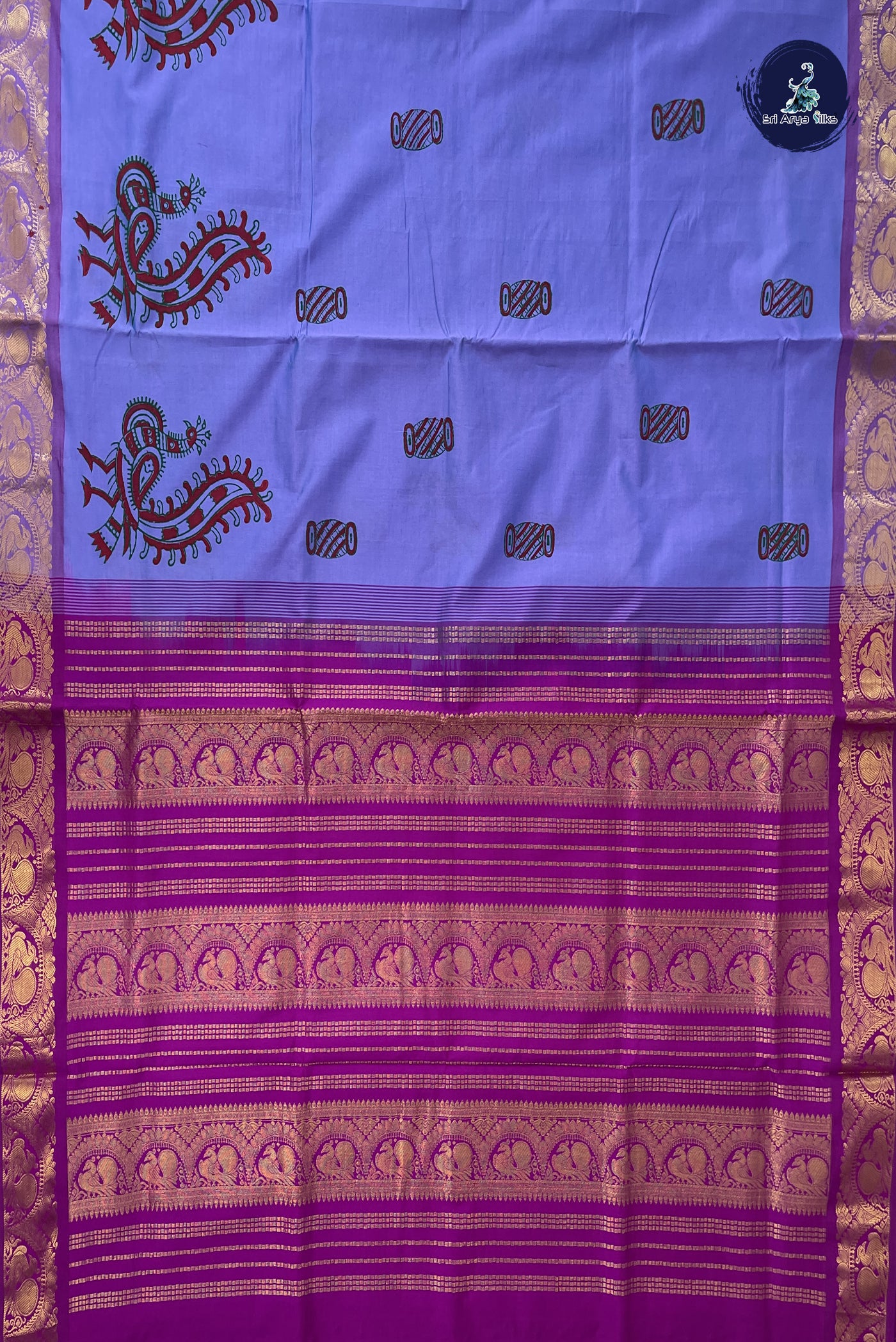 Lavender Kanchi Semi Silk Cotton Saree With Printed Pattern