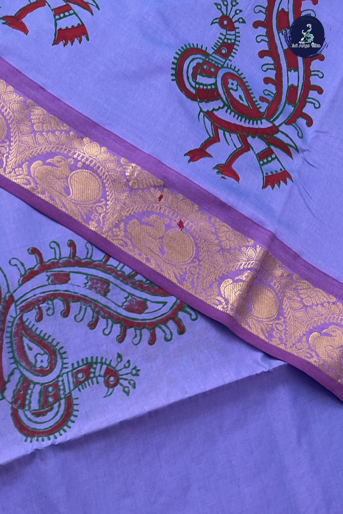 Lavender Kanchi Semi Silk Cotton Saree With Printed Pattern