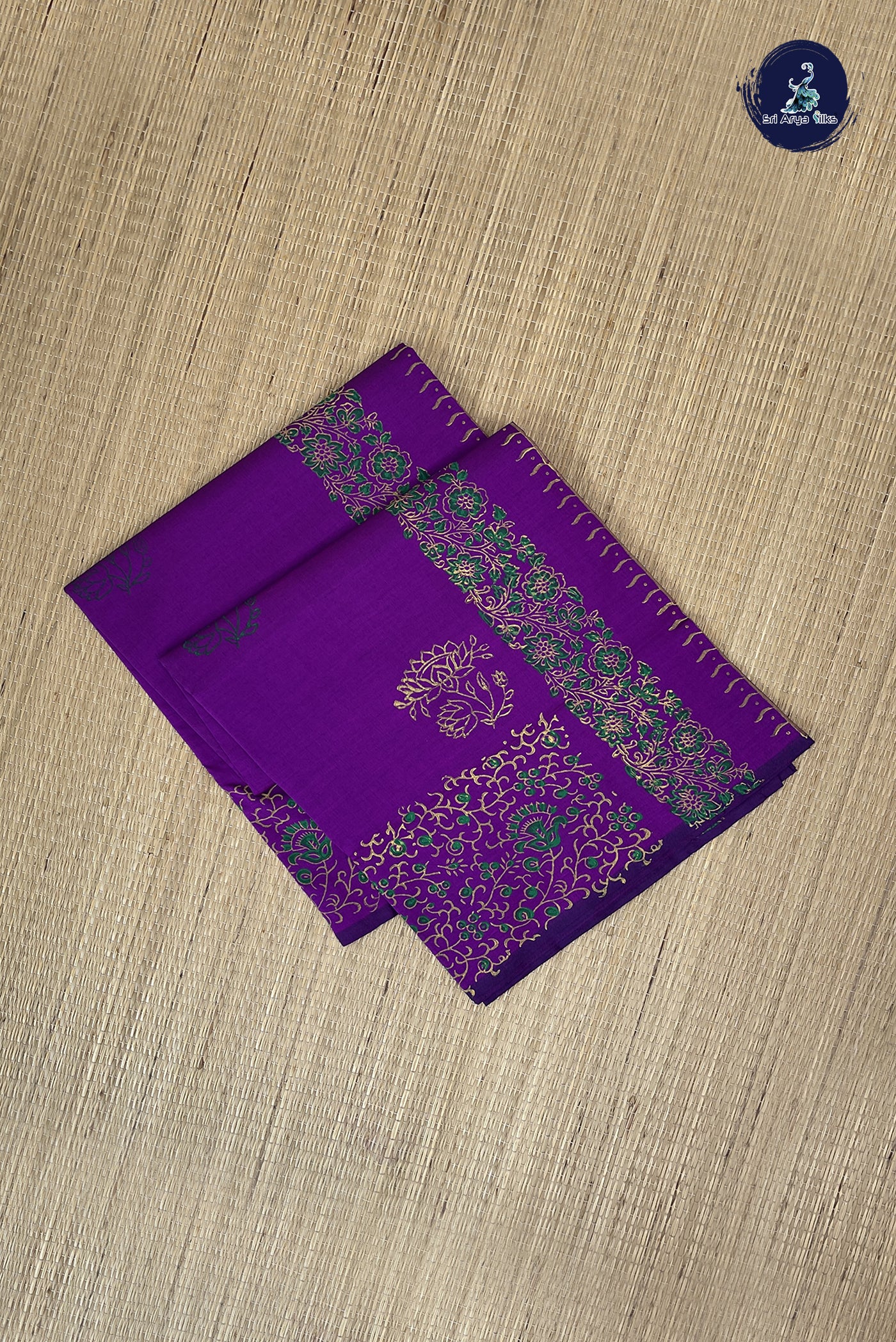 Purple Kanchi Semi Silk Cotton Saree With Printed Pattern